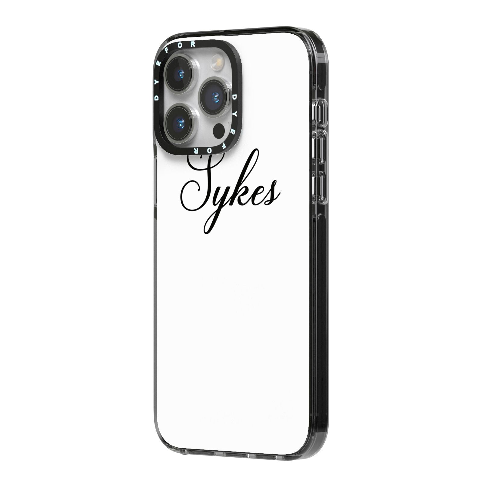 Personalised Wedding Name Mrs iPhone 14 Pro Max Black Impact Case Side Angle on Silver phone