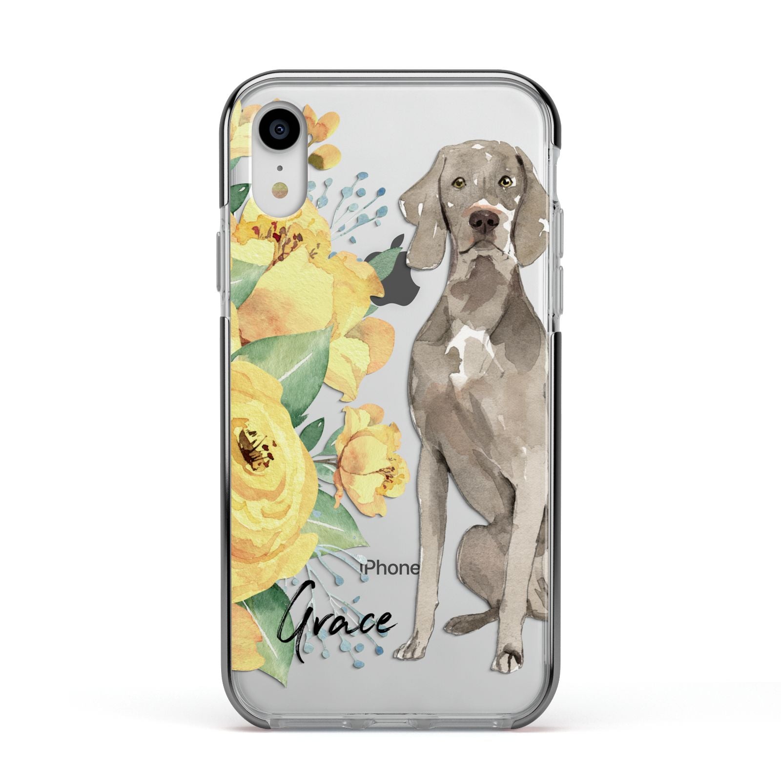 Personalised Weimaraner Apple iPhone XR Impact Case Black Edge on Silver Phone