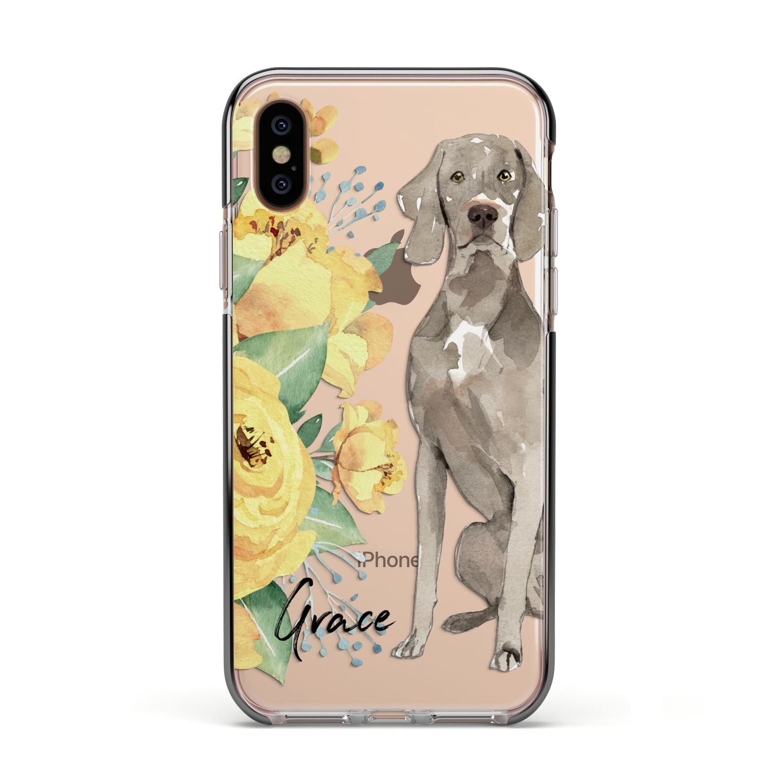 Personalised Weimaraner Apple iPhone Xs Impact Case Black Edge on Gold Phone