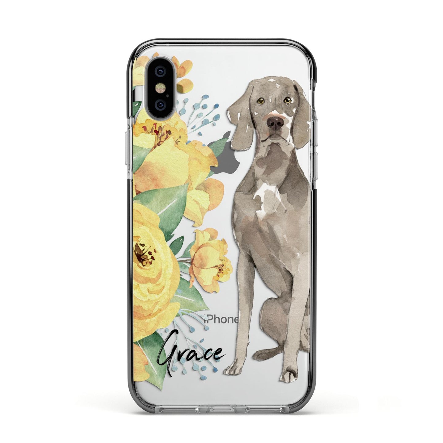 Personalised Weimaraner Apple iPhone Xs Impact Case Black Edge on Silver Phone