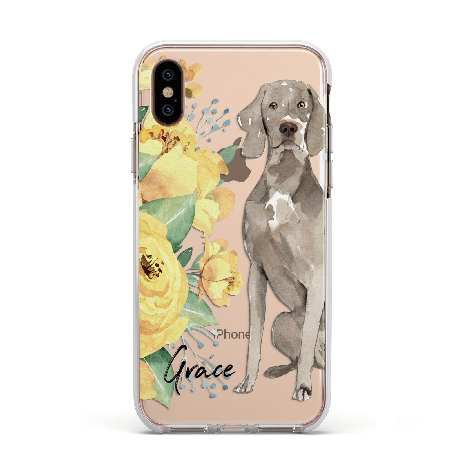 Personalised Weimaraner Apple iPhone Xs Impact Case White Edge on Gold Phone