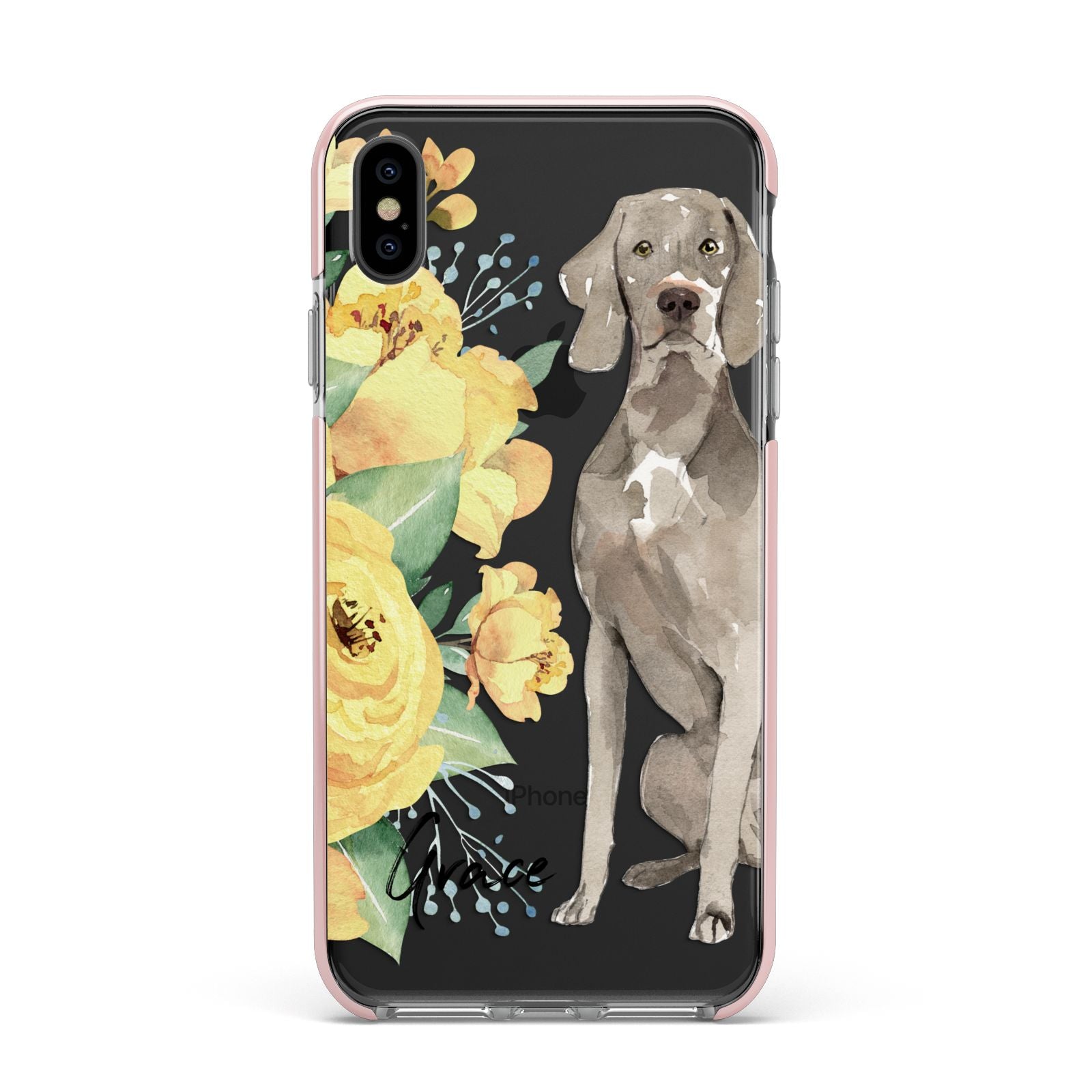 Personalised Weimaraner Apple iPhone Xs Max Impact Case Pink Edge on Black Phone