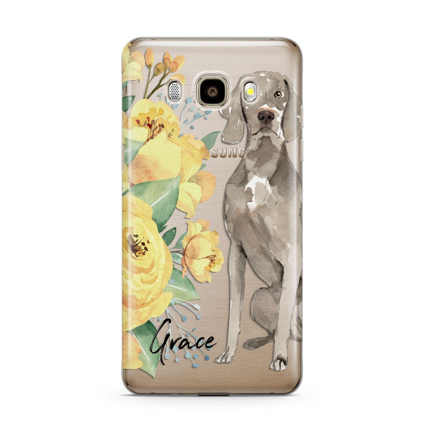 Personalised Weimaraner Samsung Galaxy J7 2016 Case on gold phone