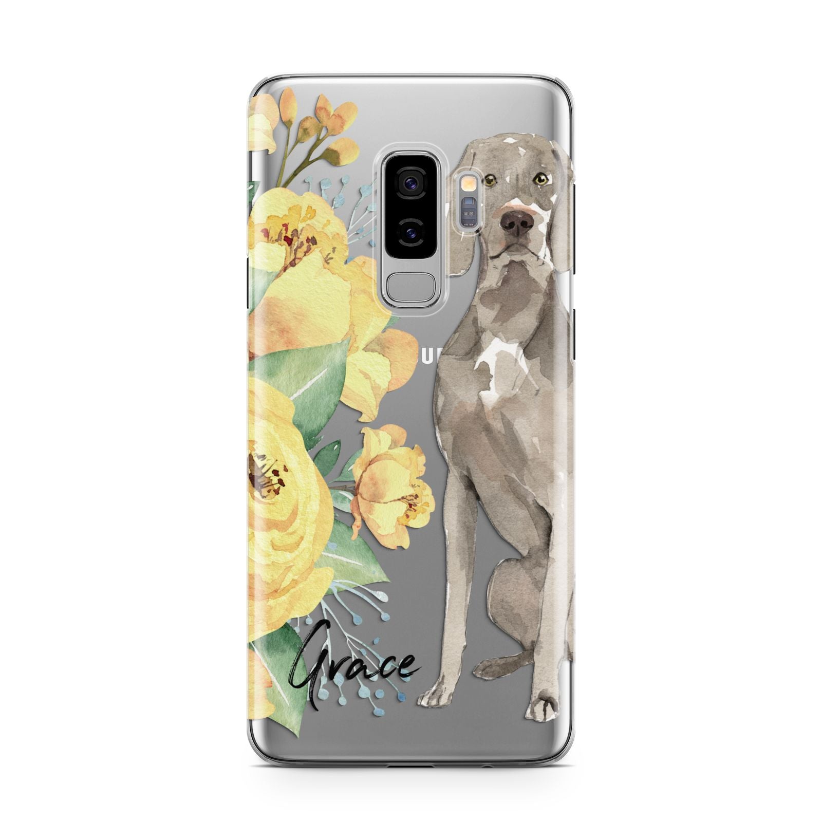 Personalised Weimaraner Samsung Galaxy S9 Plus Case on Silver phone