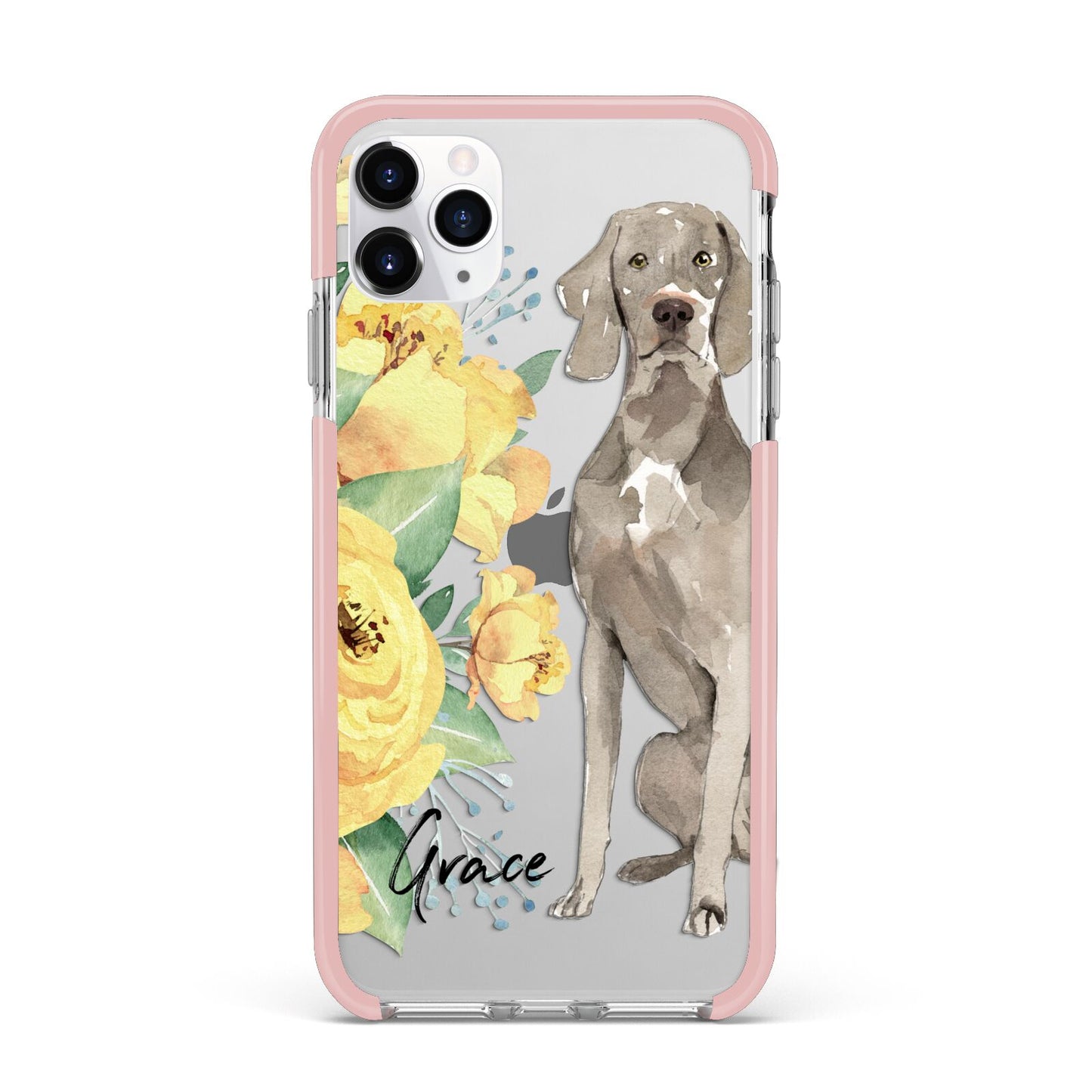 Personalised Weimaraner iPhone 11 Pro Max Impact Pink Edge Case