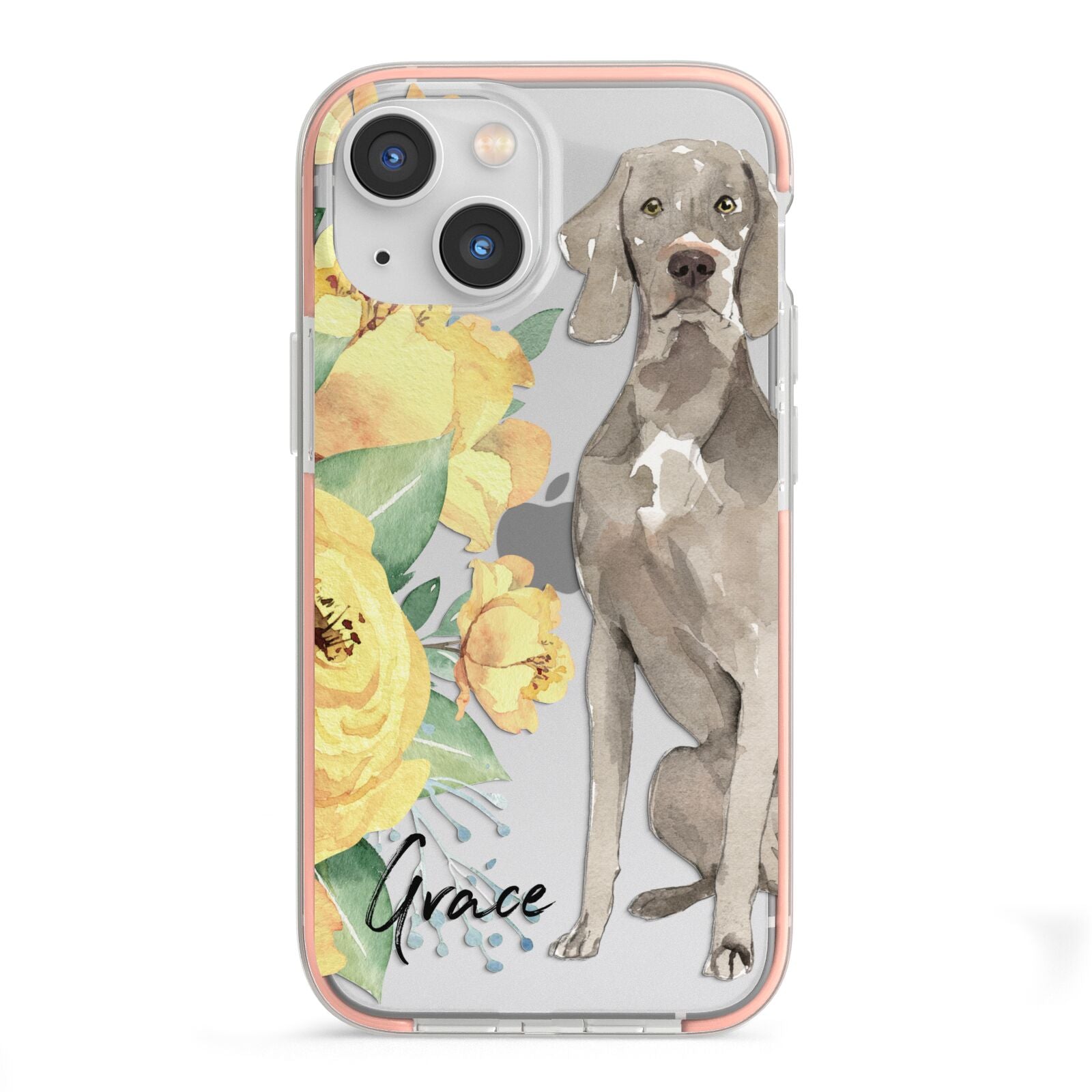 Personalised Weimaraner iPhone 13 Mini TPU Impact Case with Pink Edges