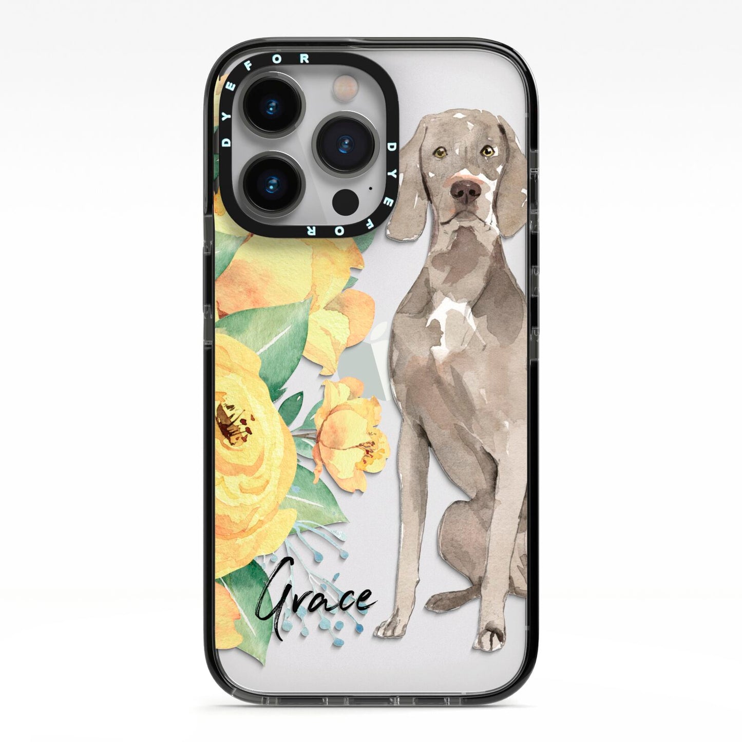 Personalised Weimaraner iPhone 13 Pro Black Impact Case on Silver phone