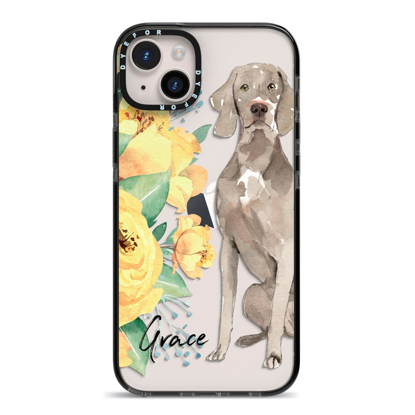 Personalised Weimaraner iPhone 14 Plus Black Impact Case on Silver phone