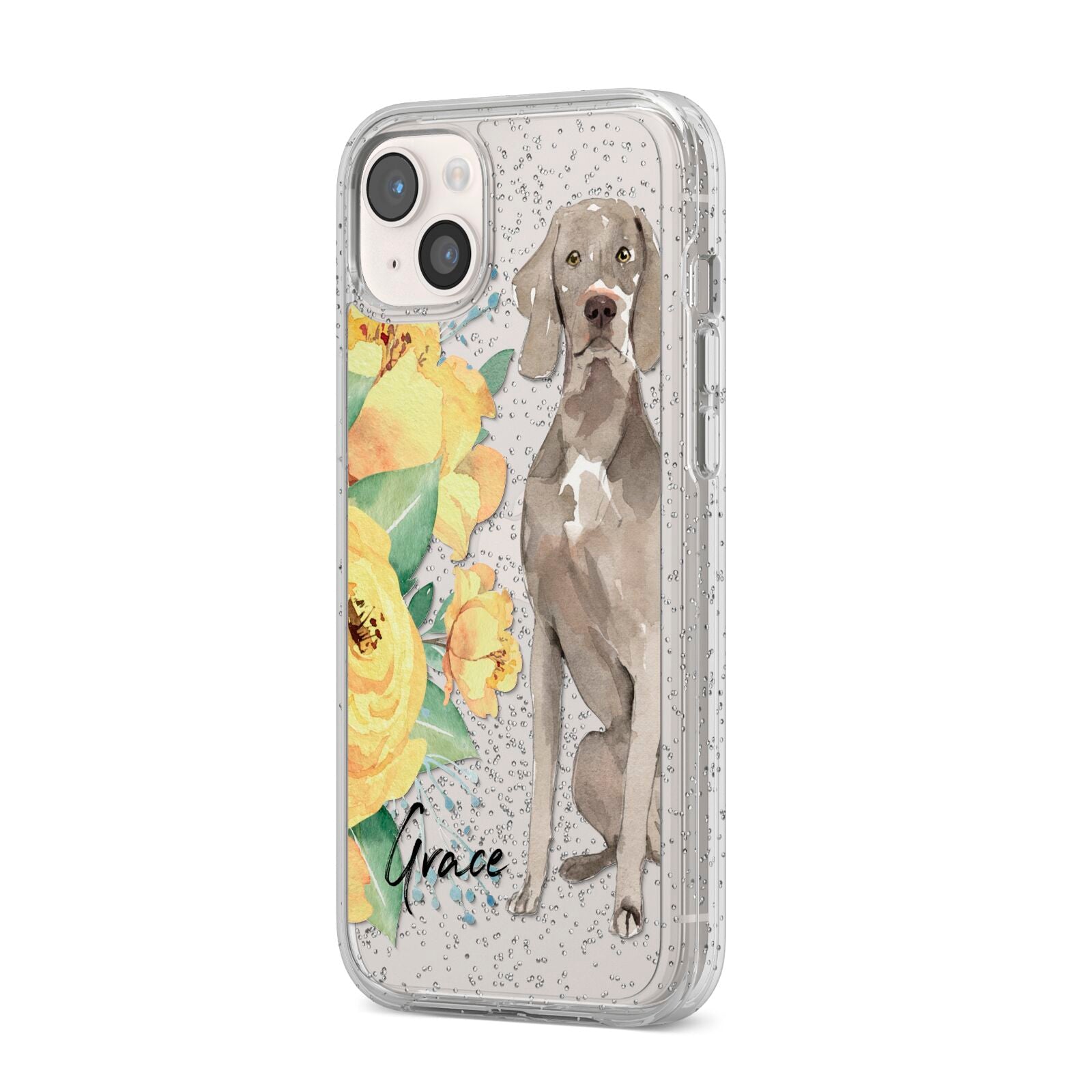 Personalised Weimaraner iPhone 14 Plus Glitter Tough Case Starlight Angled Image