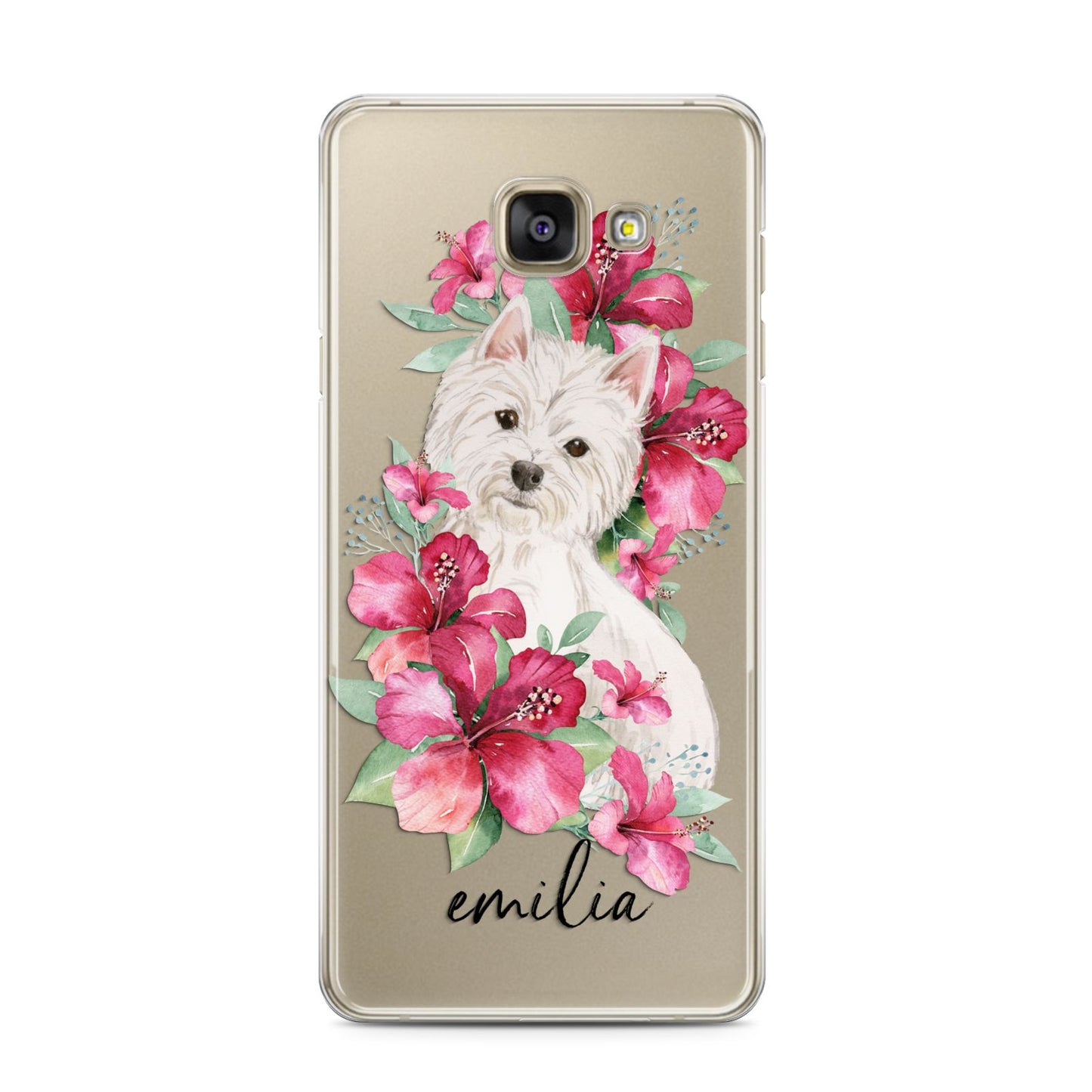 Personalised Westie Dog Samsung Galaxy A3 2016 Case on gold phone