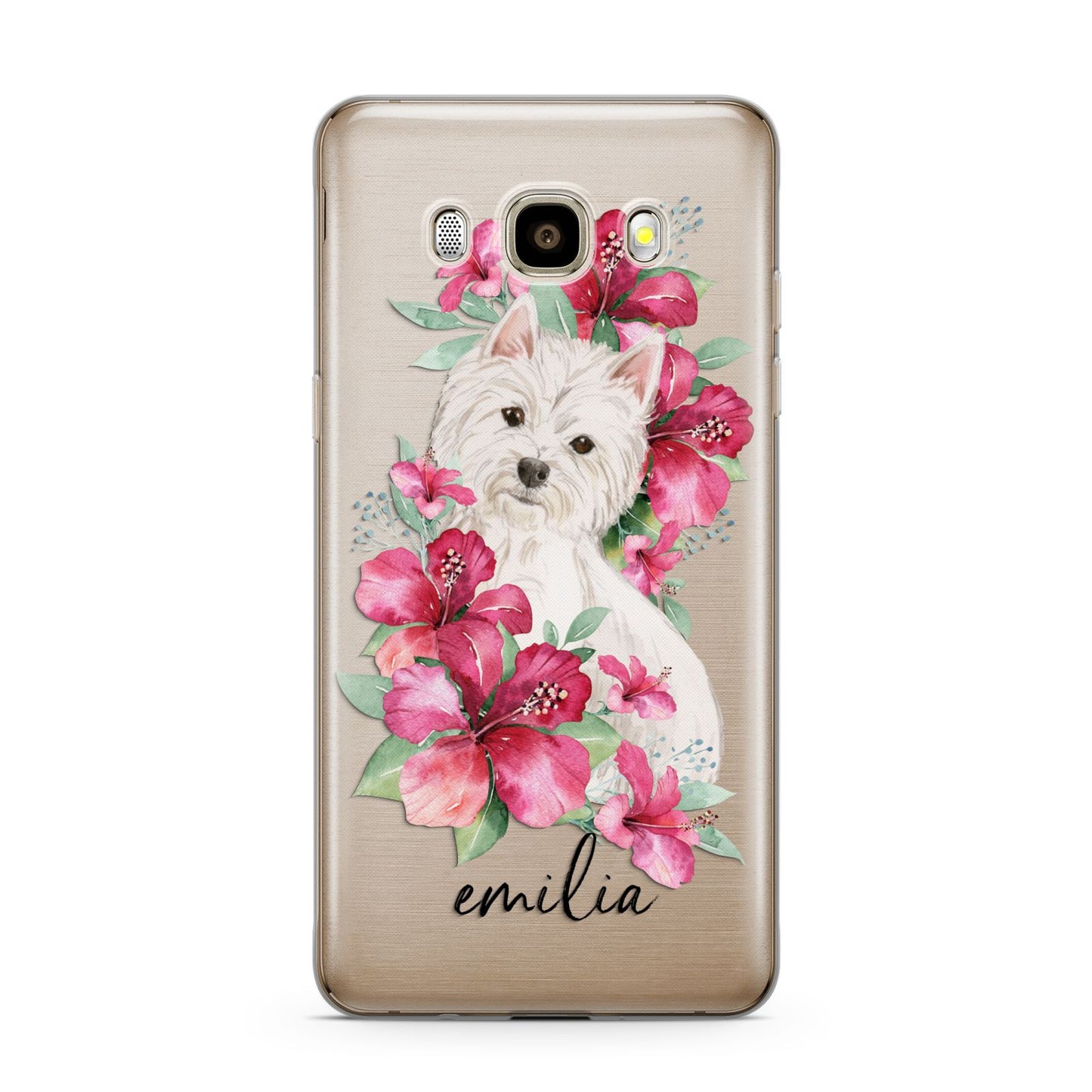 Personalised Westie Dog Samsung Galaxy J7 2016 Case on gold phone