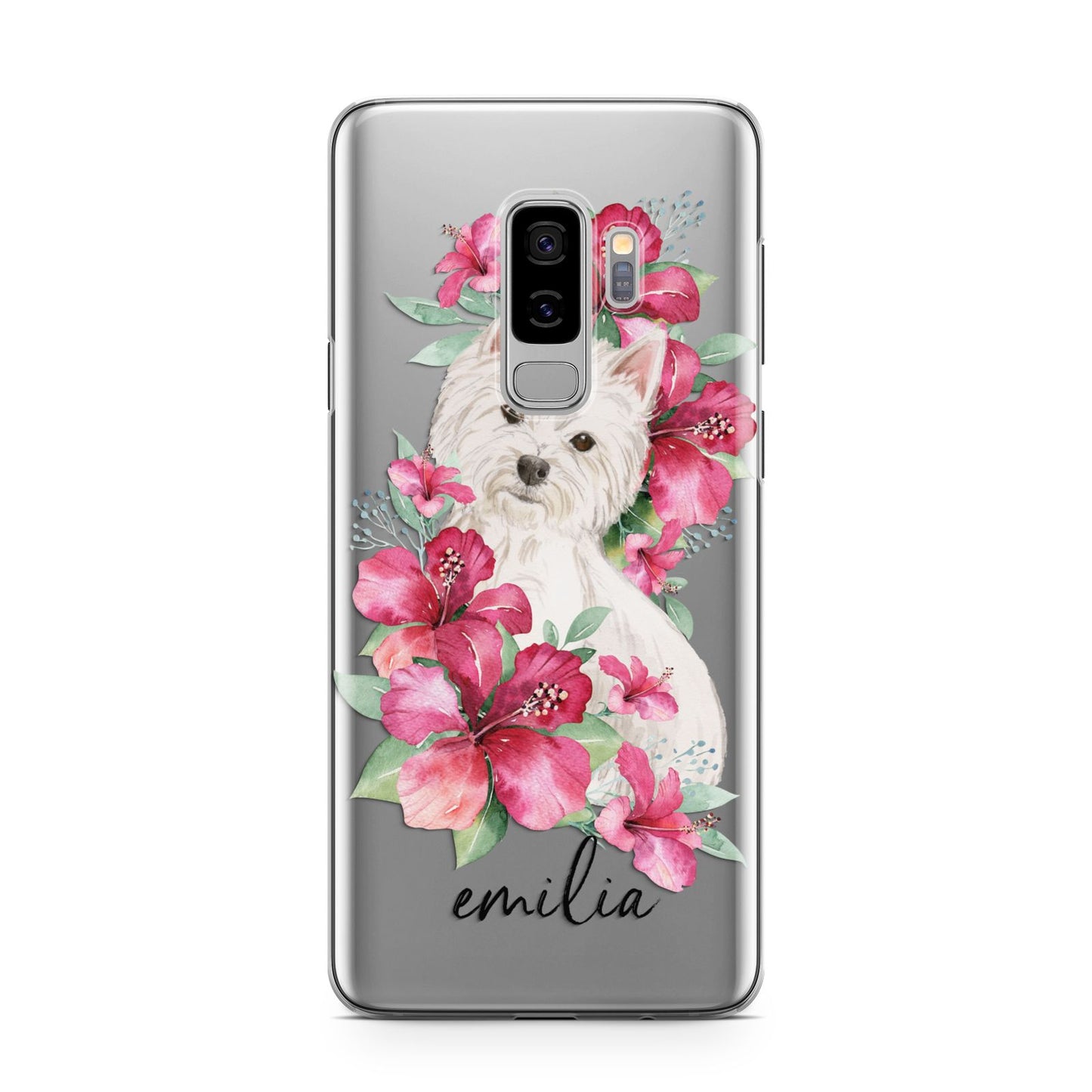 Personalised Westie Dog Samsung Galaxy S9 Plus Case on Silver phone