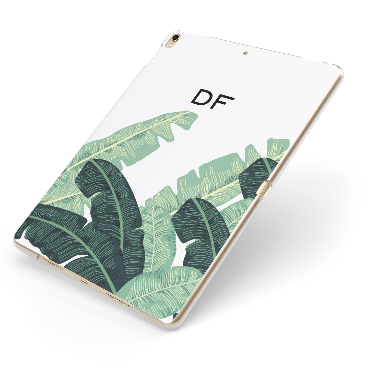 Personalised White Banana Leaf Apple iPad Case on Gold iPad Side View