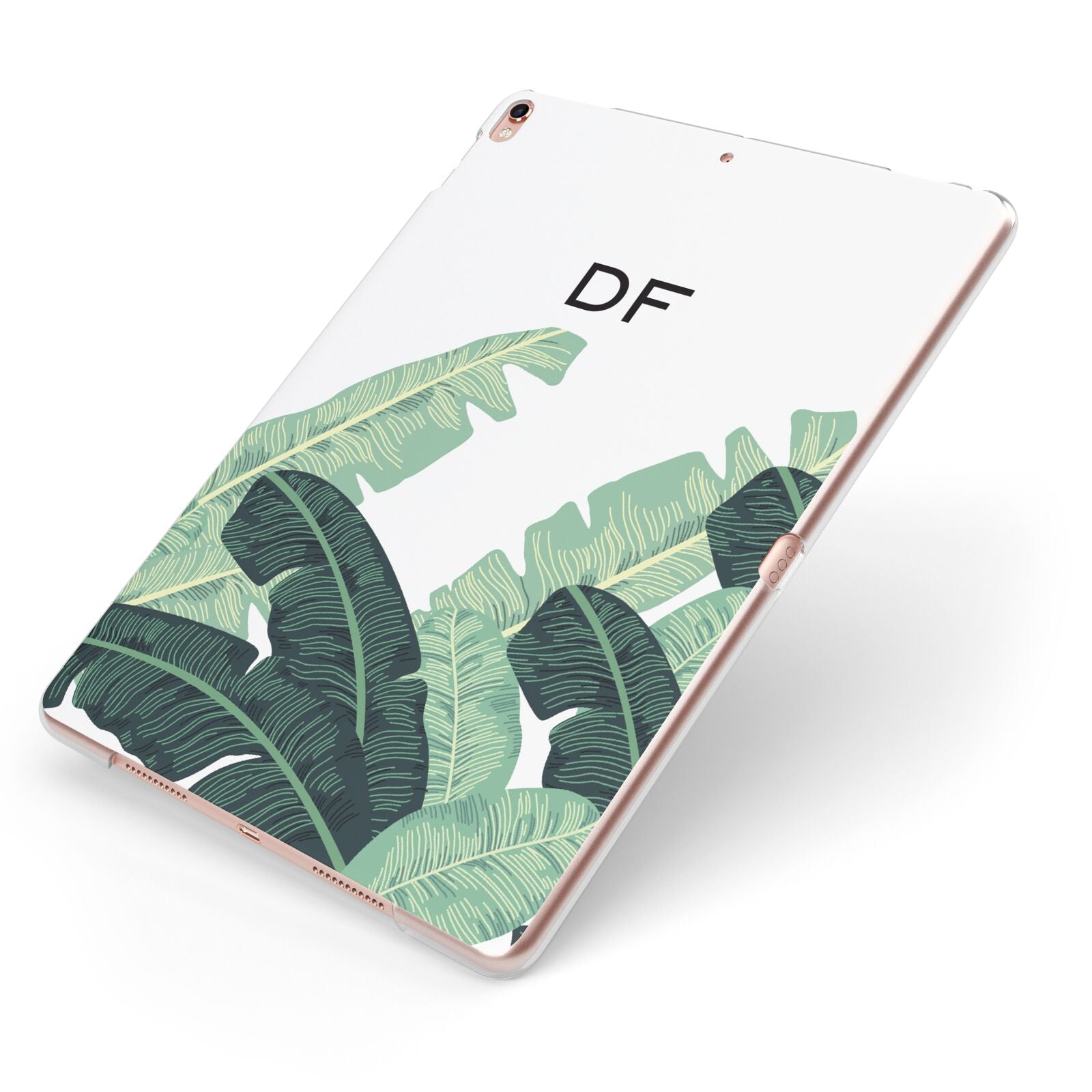 Personalised White Banana Leaf Apple iPad Case on Rose Gold iPad Side View