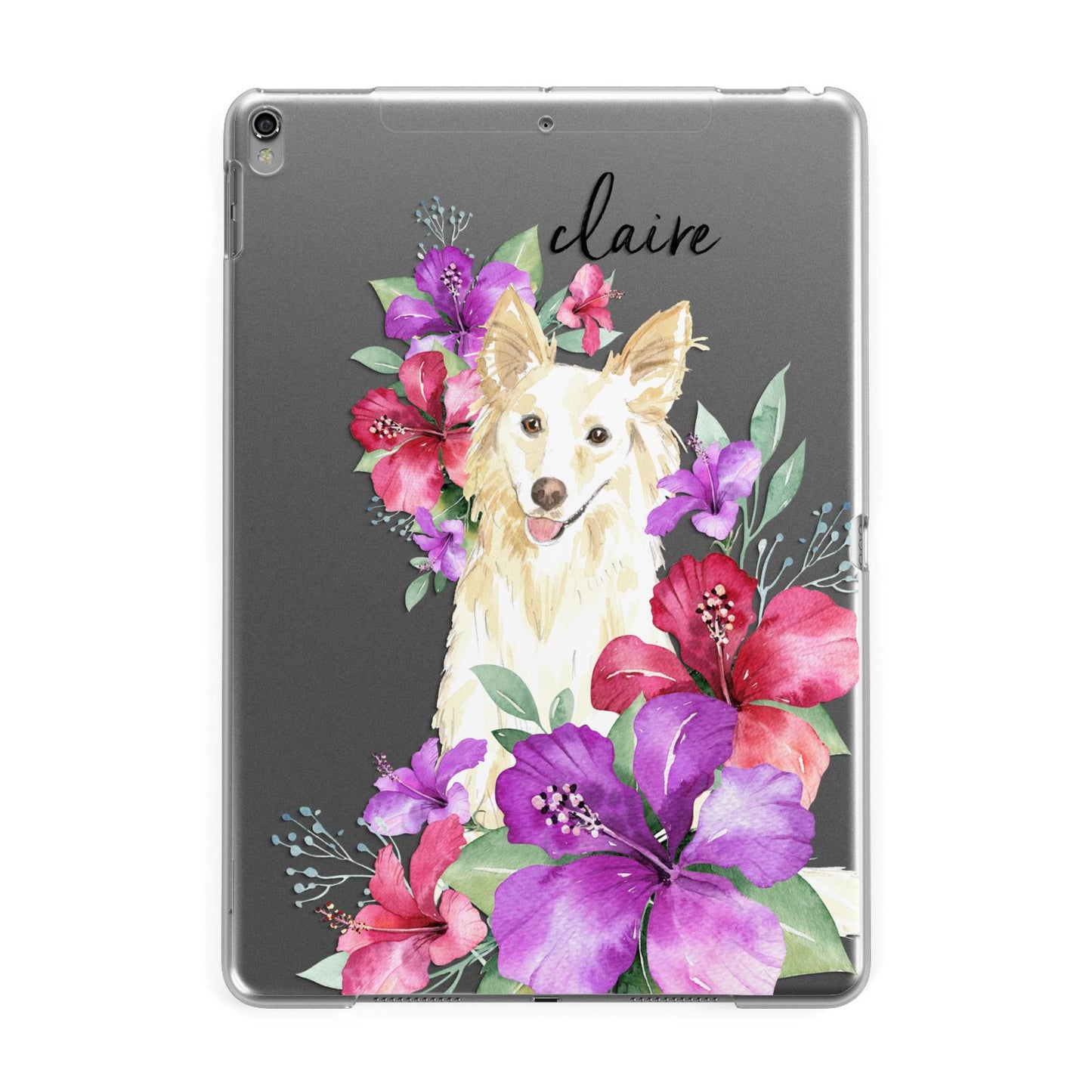 Personalised White Collie Apple iPad Grey Case