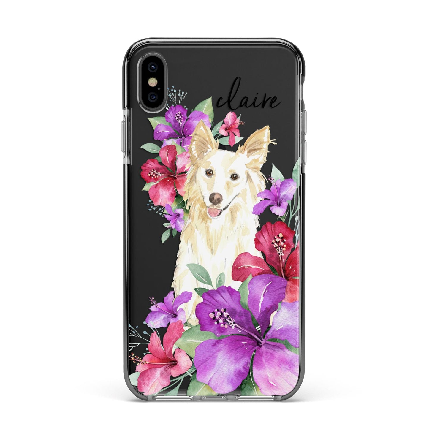 Personalised White Collie Apple iPhone Xs Max Impact Case Black Edge on Black Phone