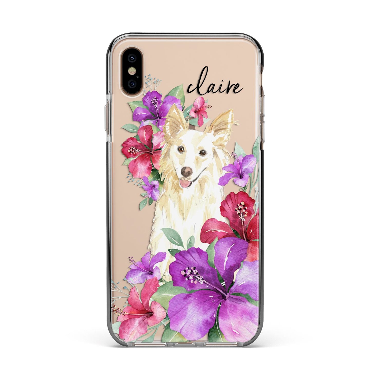 Personalised White Collie Apple iPhone Xs Max Impact Case Black Edge on Gold Phone