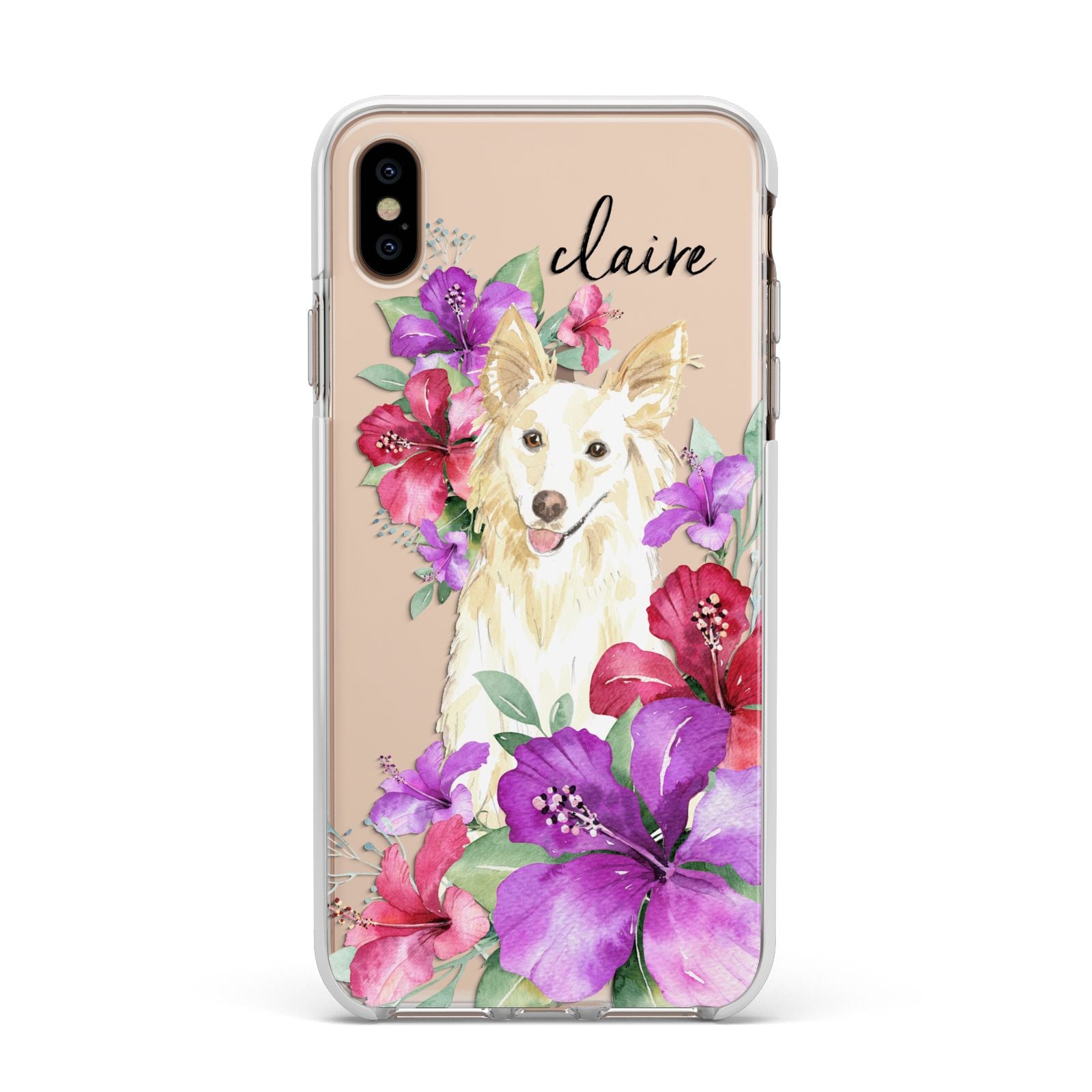 Personalised White Collie Apple iPhone Xs Max Impact Case White Edge on Gold Phone