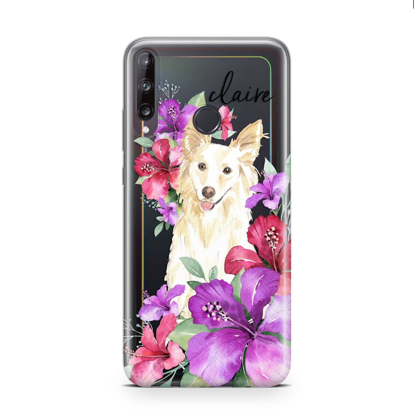 Personalised White Collie Huawei P40 Lite E Phone Case