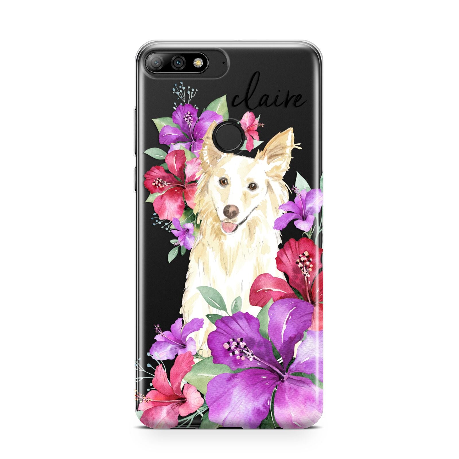 Personalised White Collie Huawei Y7 2018