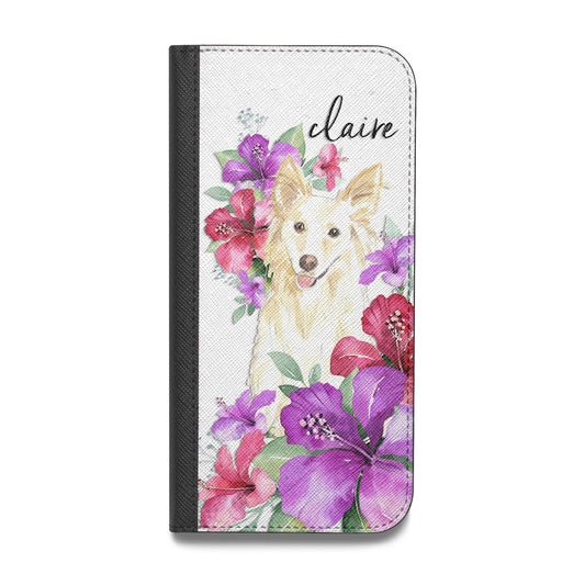 Personalised White Collie Vegan Leather Flip Samsung Case