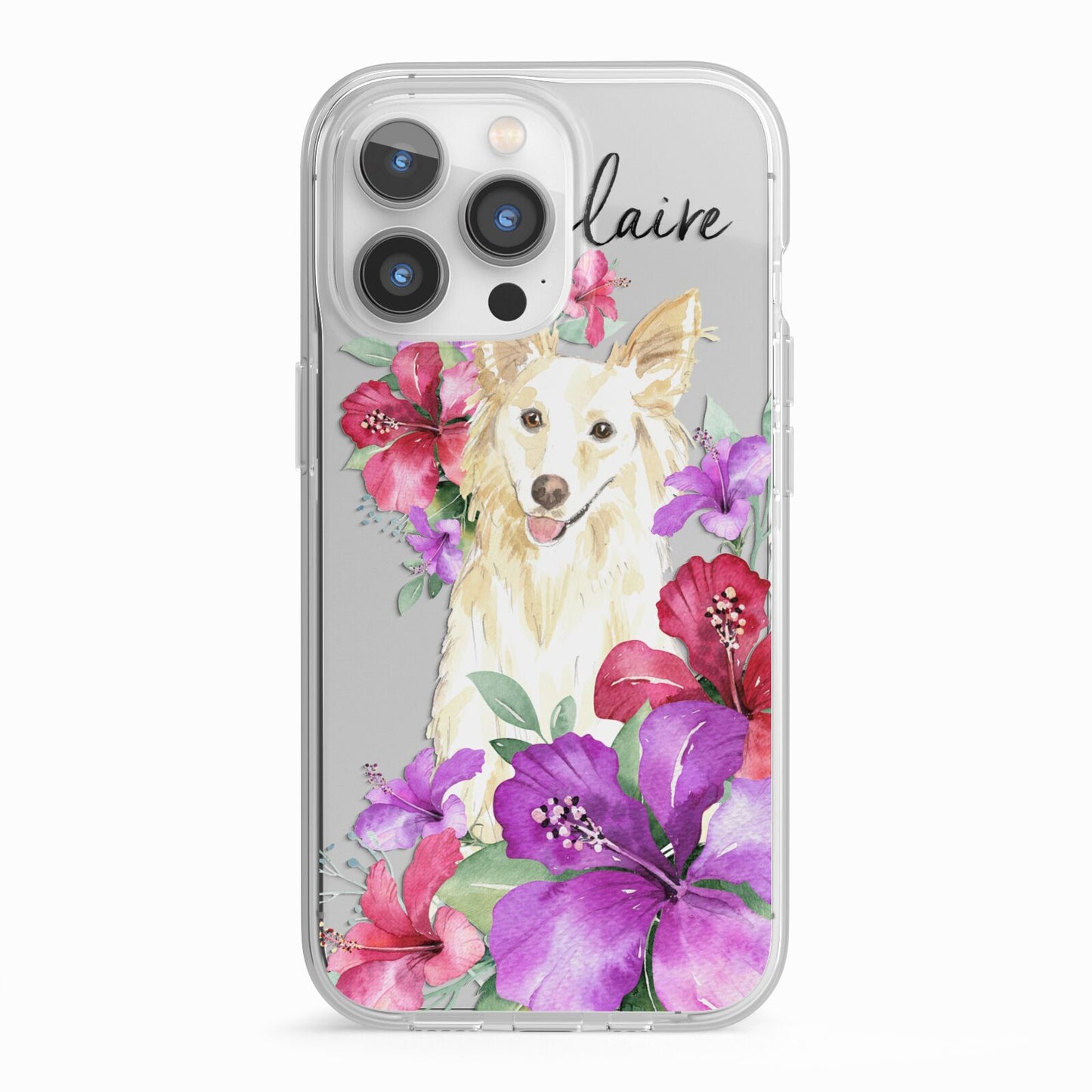 Personalised White Collie iPhone 13 Pro TPU Impact Case with White Edges