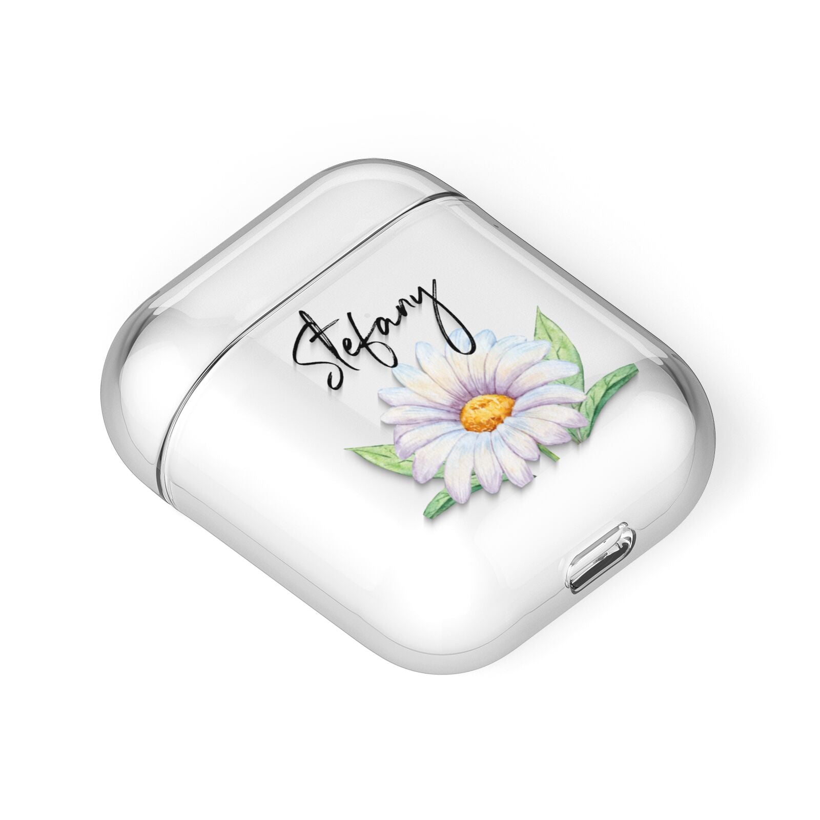 Personalised White Daisy AirPods Case Laid Flat