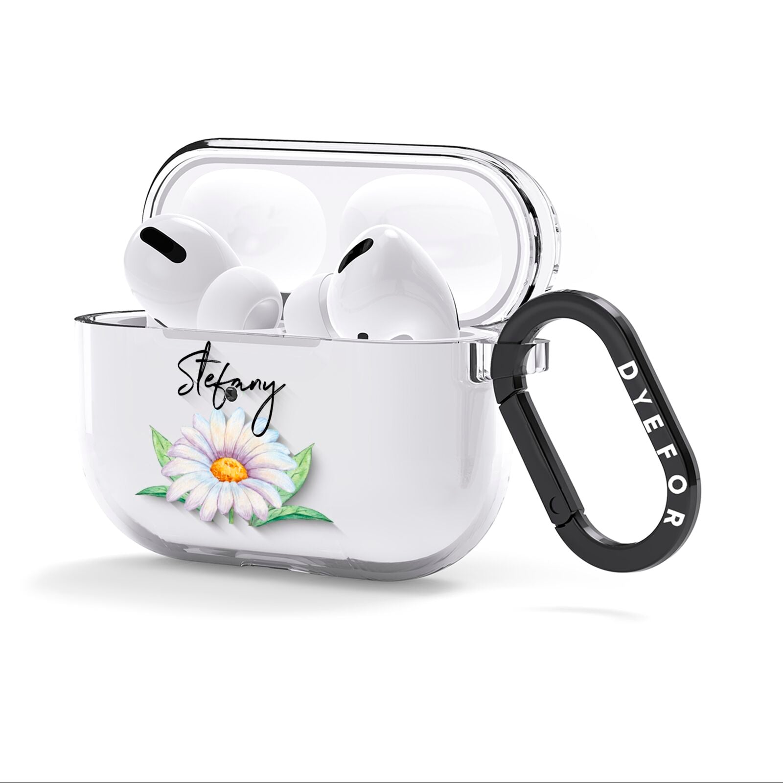 Personalised White Daisy AirPods Clear Case 3rd Gen Side Image