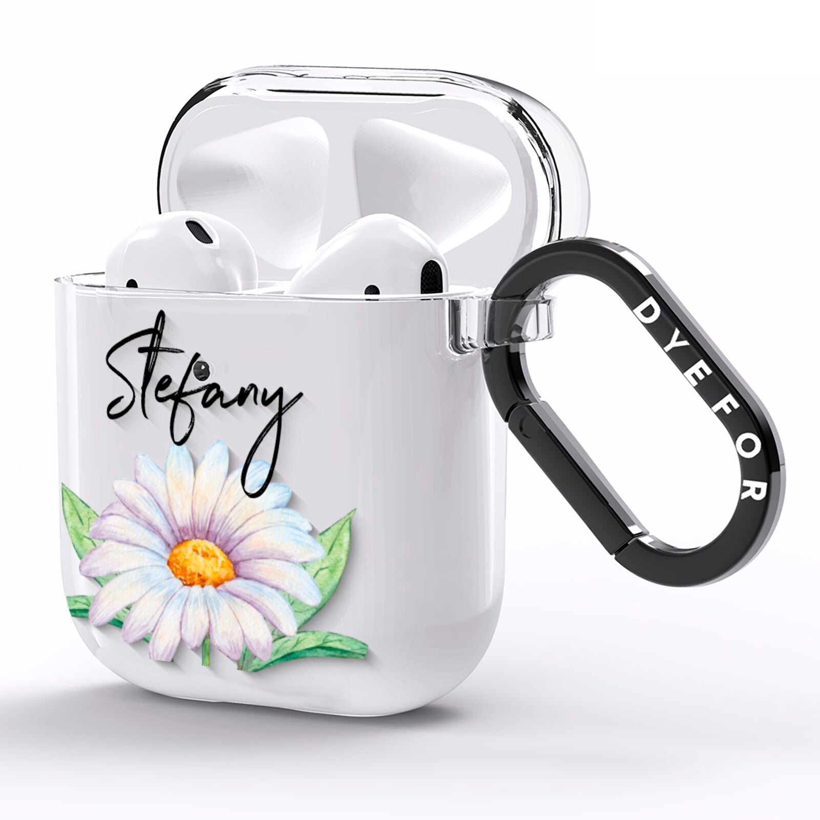 Personalised White Daisy AirPods Clear Case Side Image