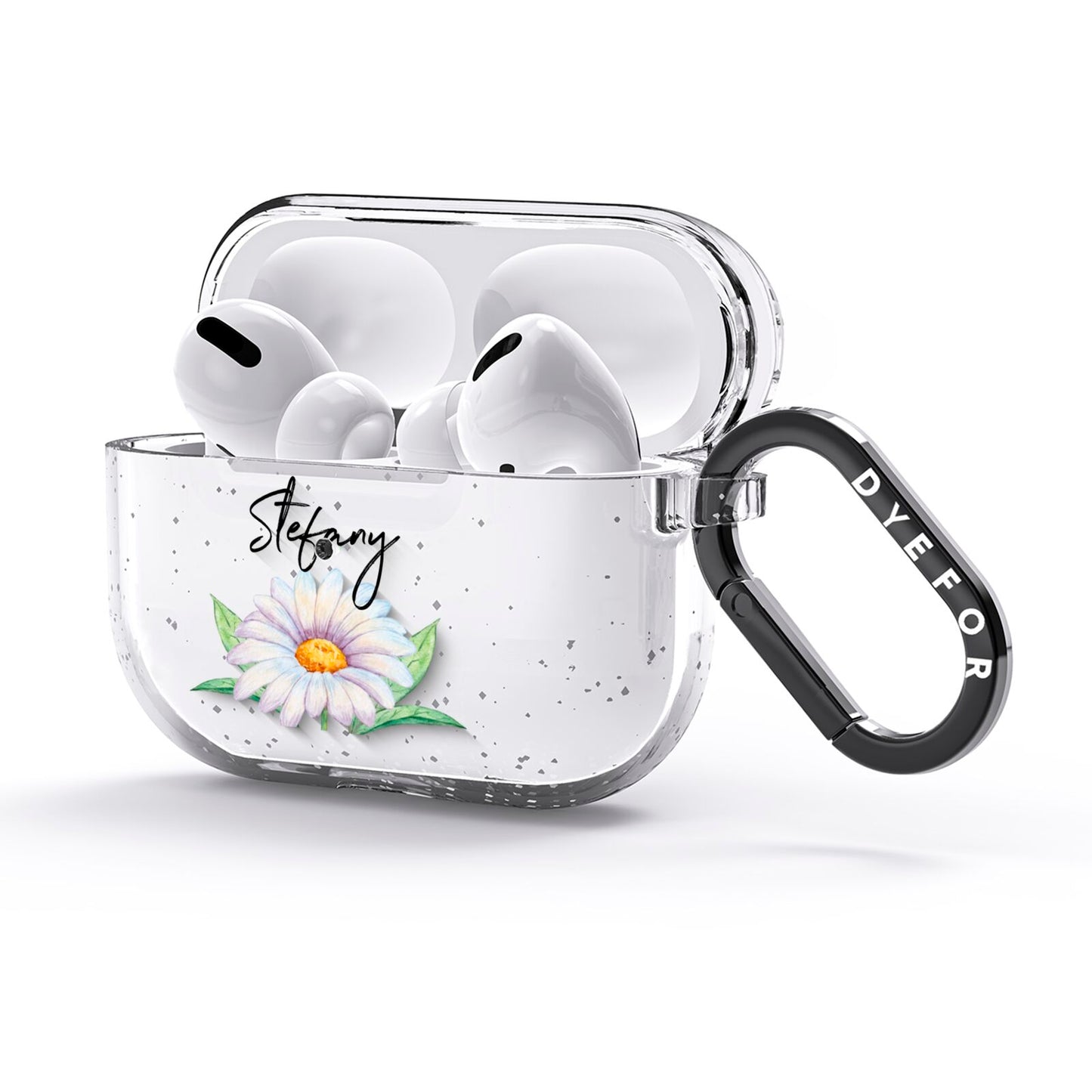 Personalised White Daisy AirPods Glitter Case 3rd Gen Side Image