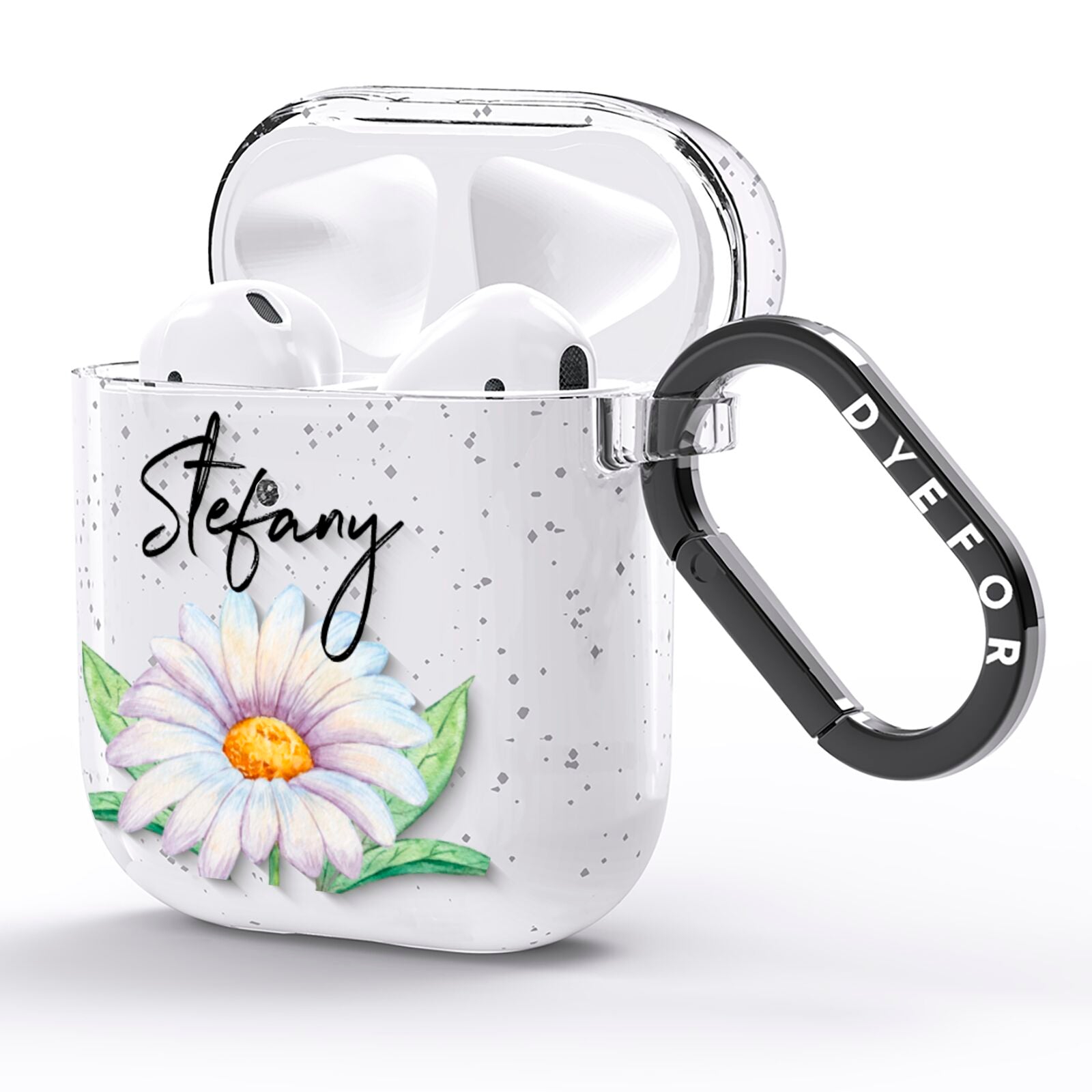 Personalised White Daisy AirPods Glitter Case Side Image
