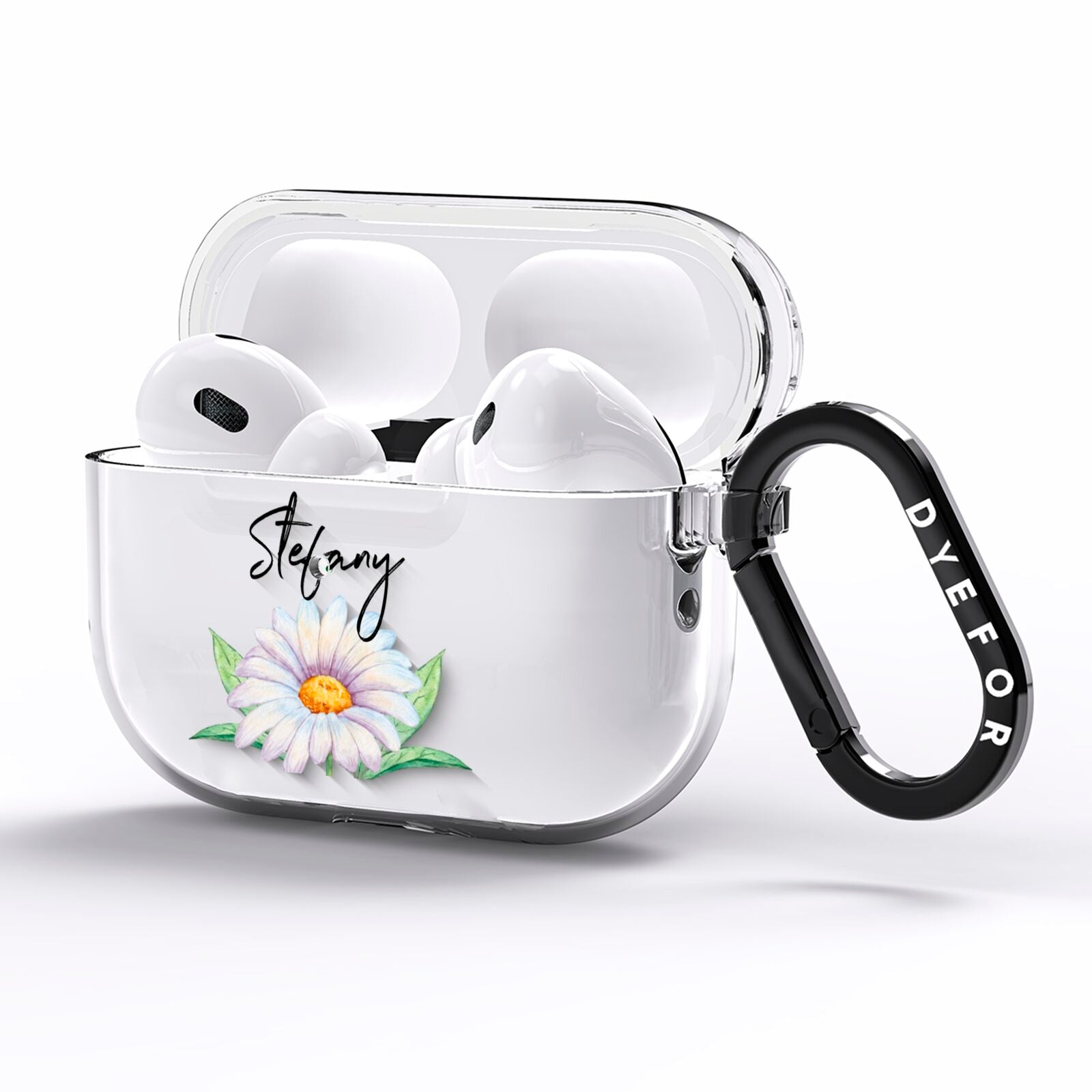 Personalised White Daisy AirPods Pro Clear Case Side Image