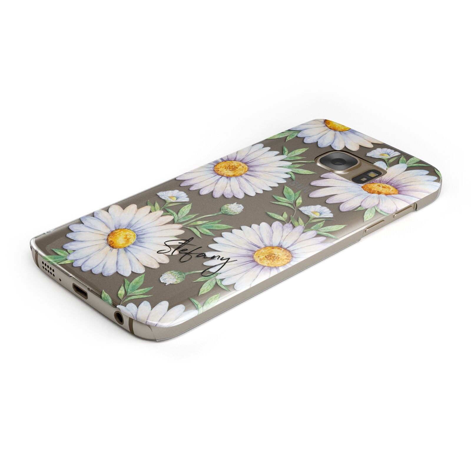 Personalised White Daisy Protective Samsung Galaxy Case Angled Image