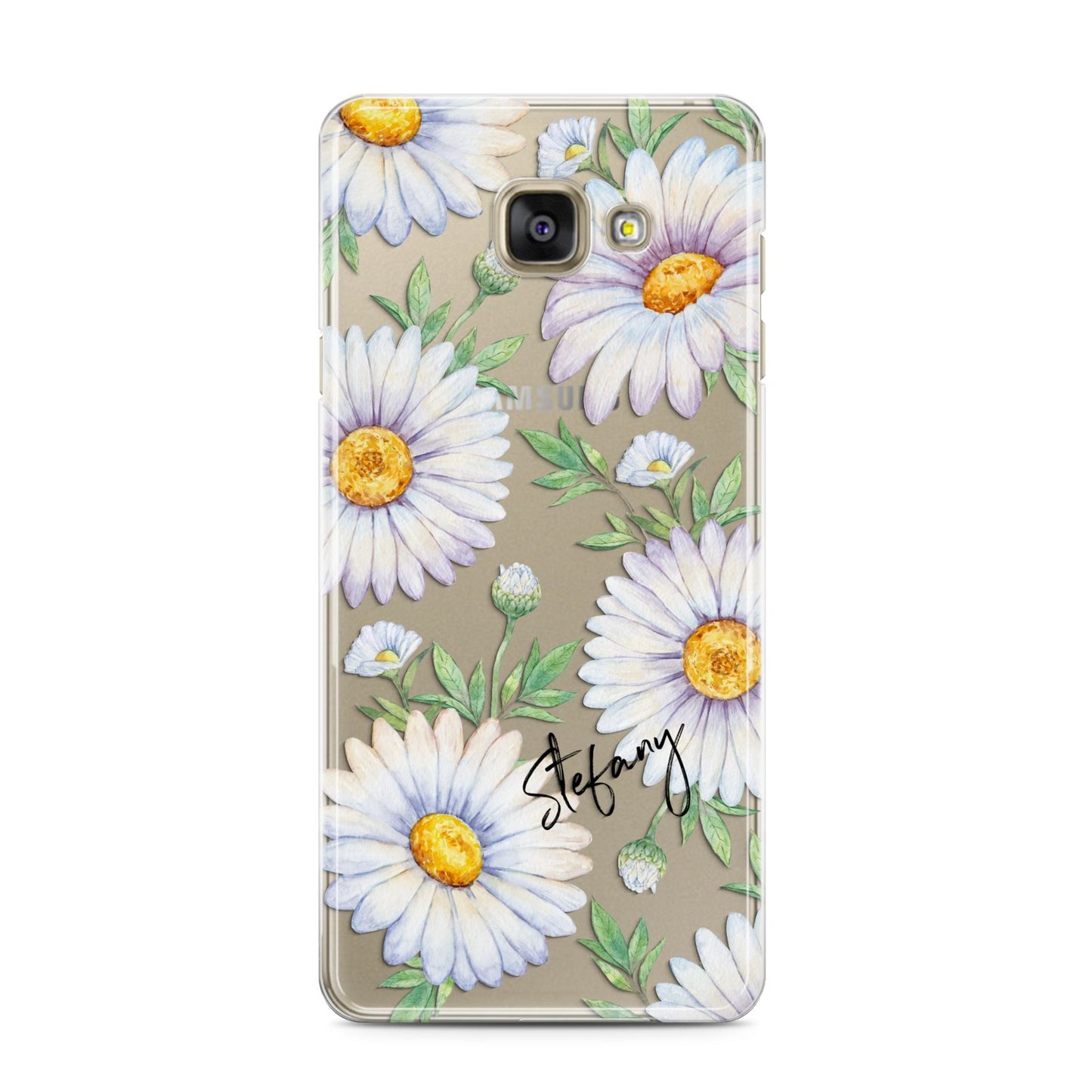 Personalised White Daisy Samsung Galaxy A3 2016 Case on gold phone