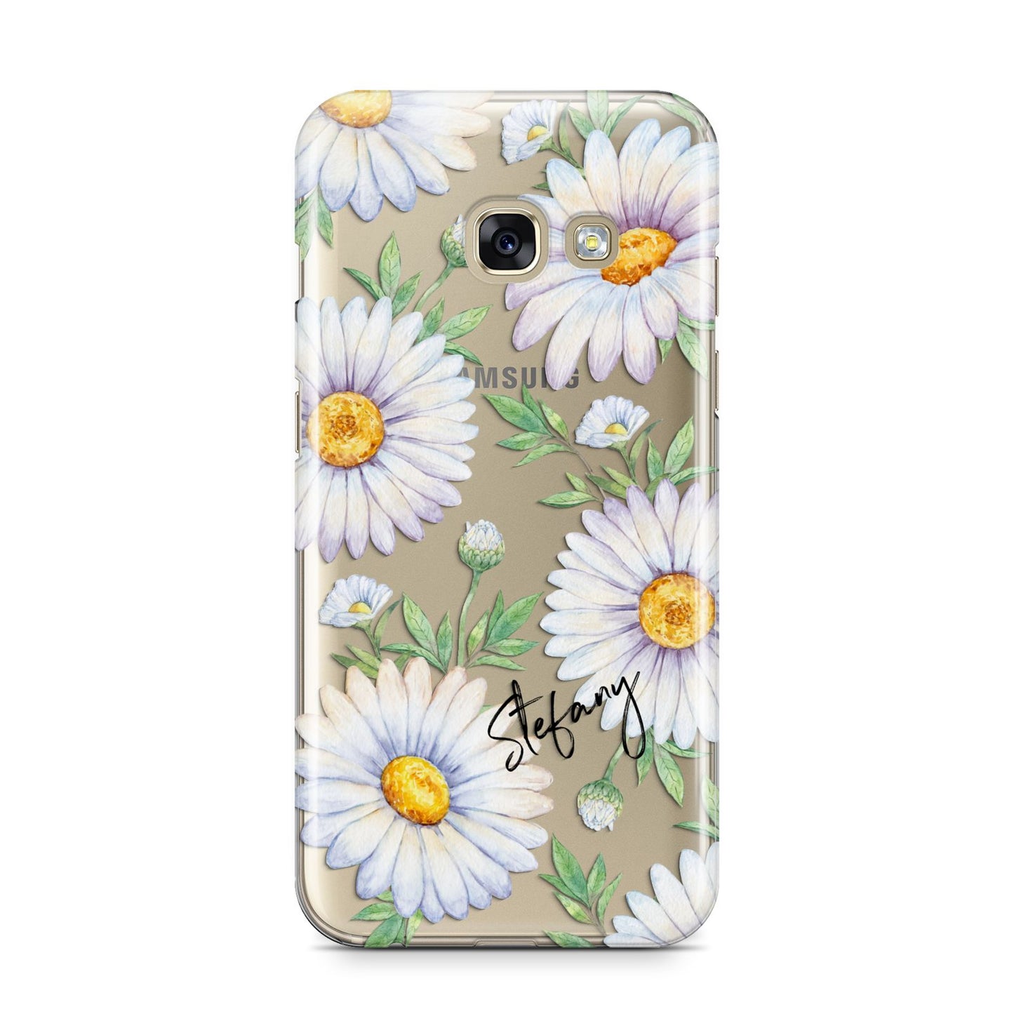 Personalised White Daisy Samsung Galaxy A3 2017 Case on gold phone