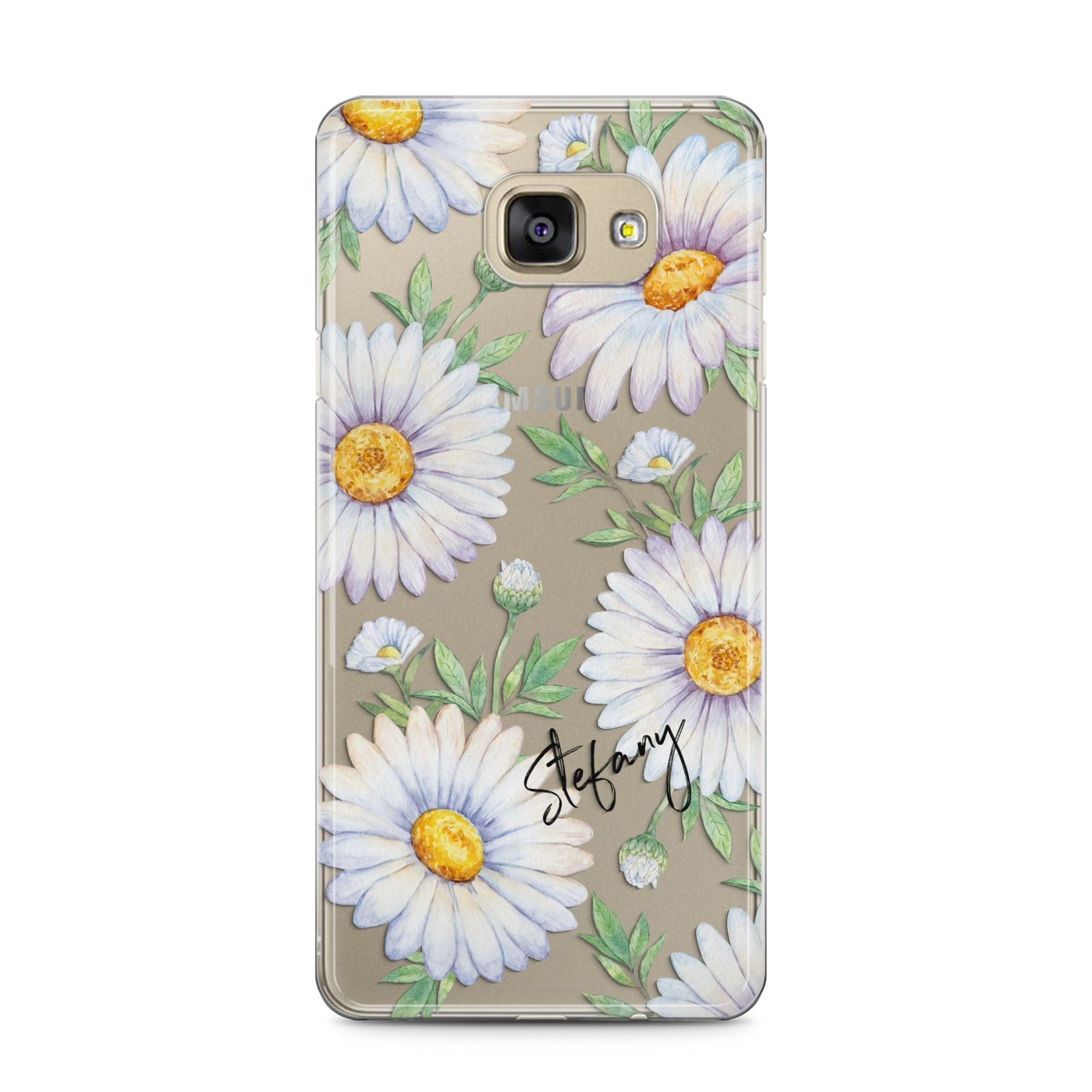 Personalised White Daisy Samsung Galaxy A5 2016 Case on gold phone