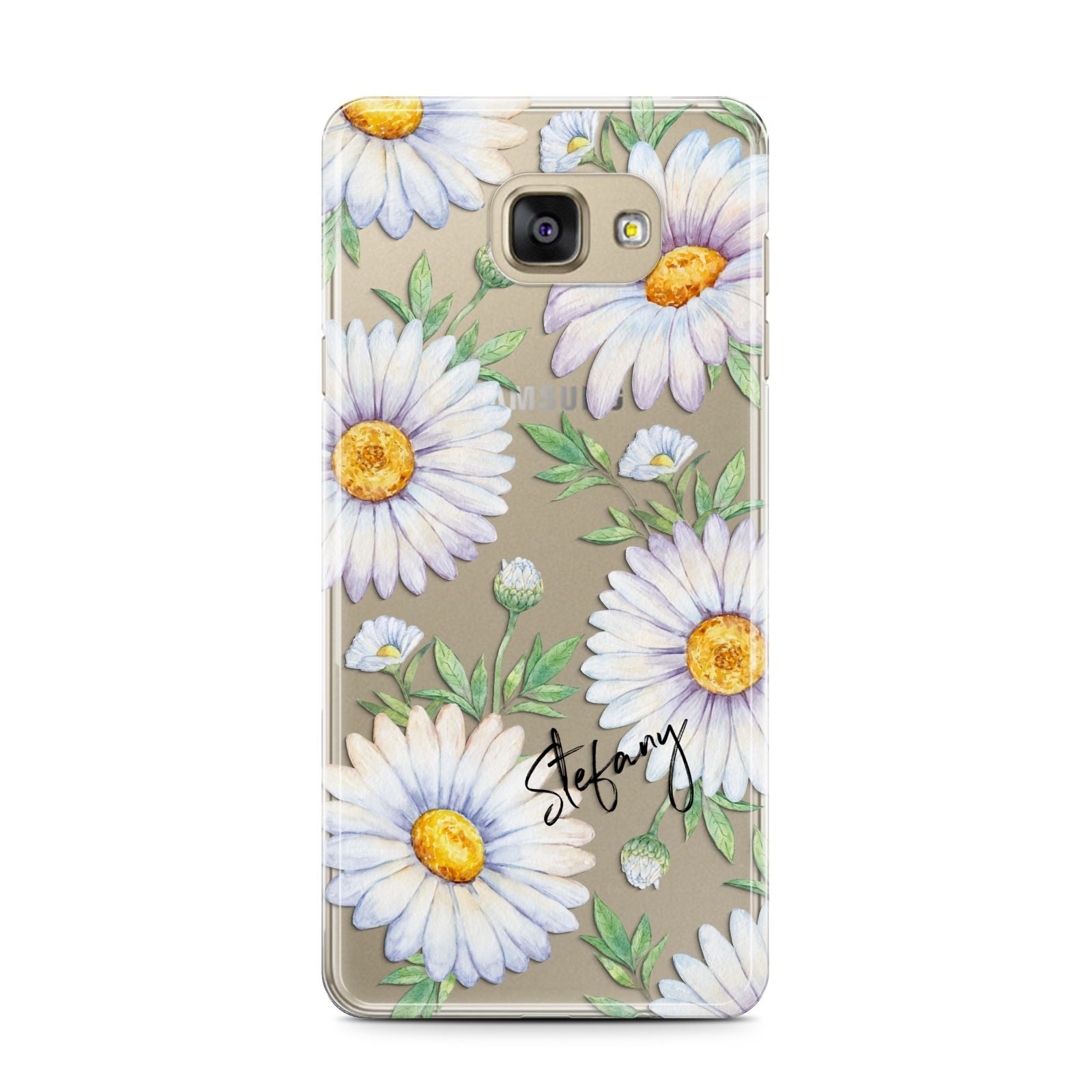 Personalised White Daisy Samsung Galaxy A7 2016 Case on gold phone