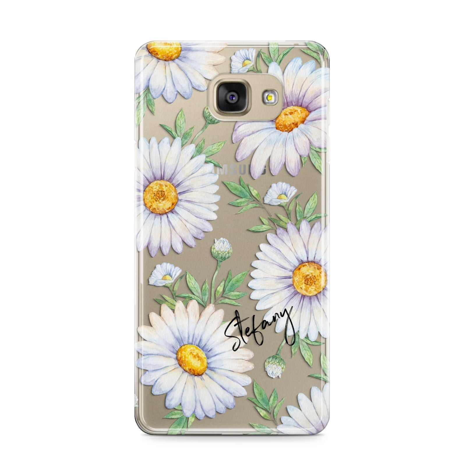 Personalised White Daisy Samsung Galaxy A9 2016 Case on gold phone