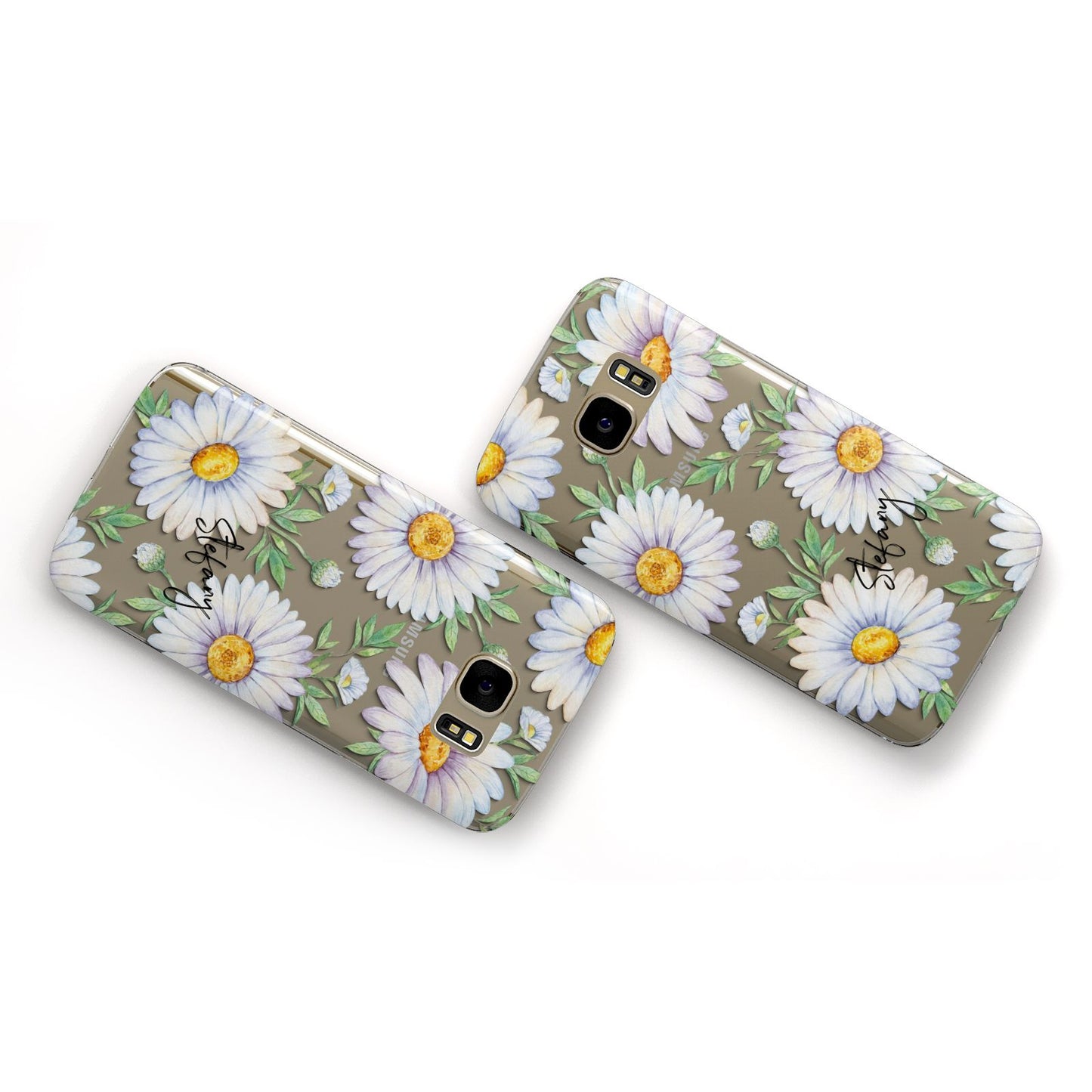 Personalised White Daisy Samsung Galaxy Case Flat Overview