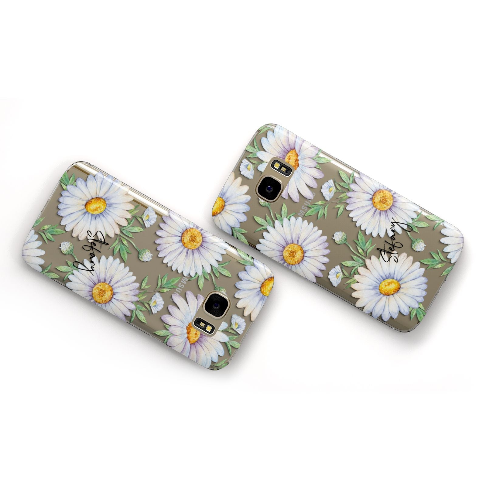 Personalised White Daisy Samsung Galaxy Case Flat Overview