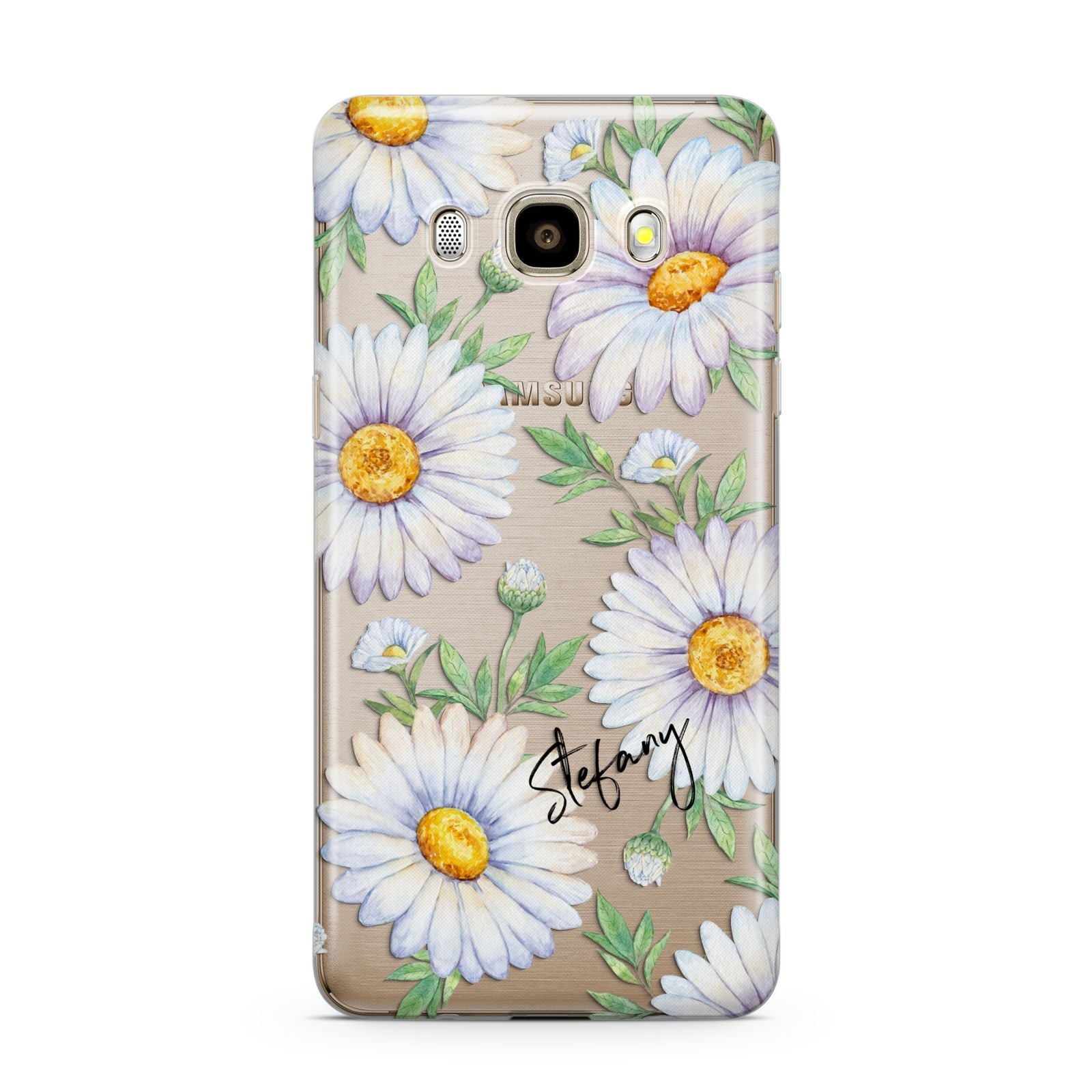 Personalised White Daisy Samsung Galaxy J7 2016 Case on gold phone