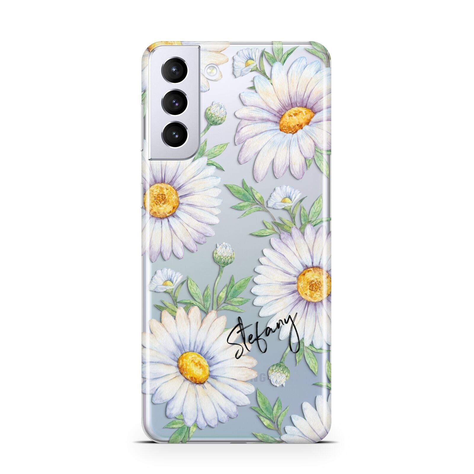 Personalised White Daisy Samsung S21 Plus Case