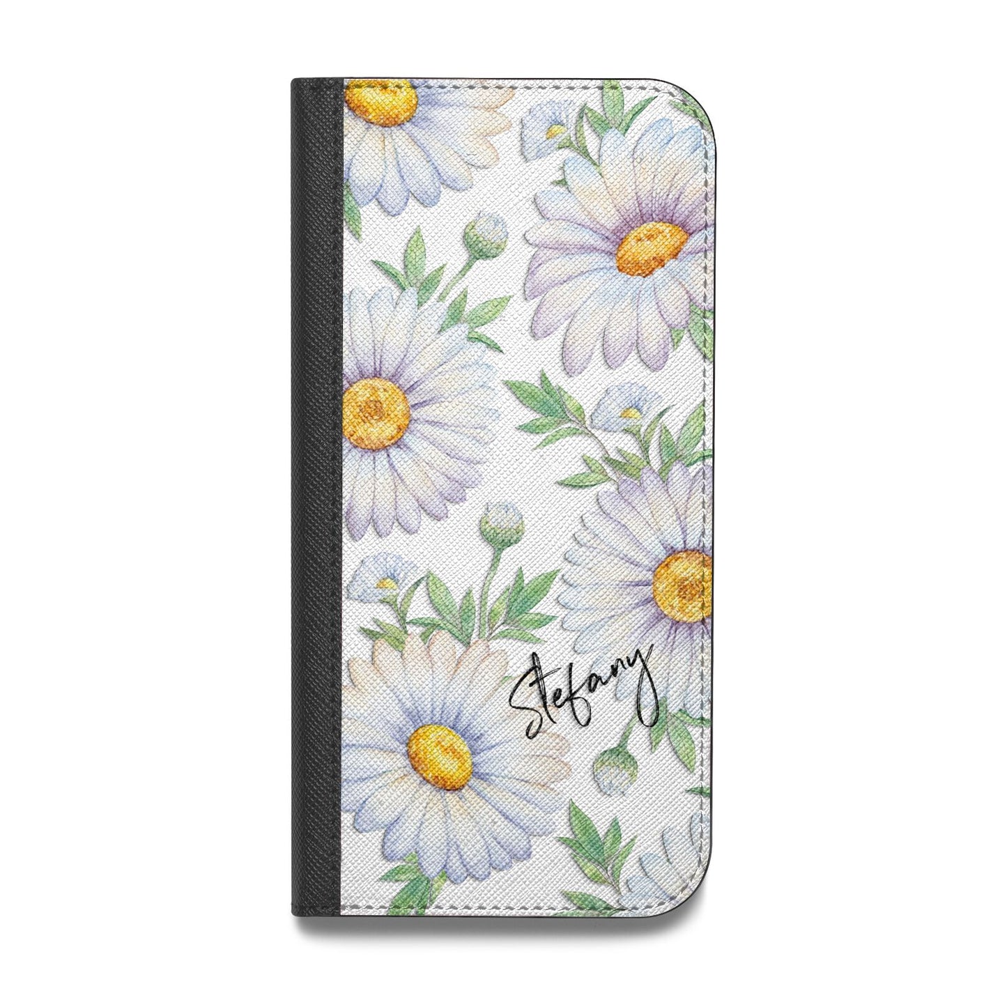 Personalised White Daisy Vegan Leather Flip iPhone Case