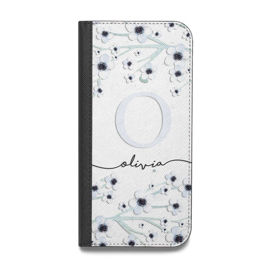 Personalised White Flower Vegan Leather Flip iPhone Case