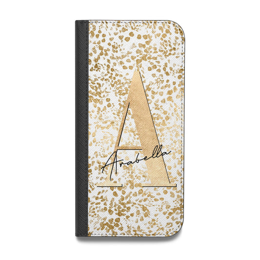 Personalised White Gold Cheetah Vegan Leather Flip iPhone Case