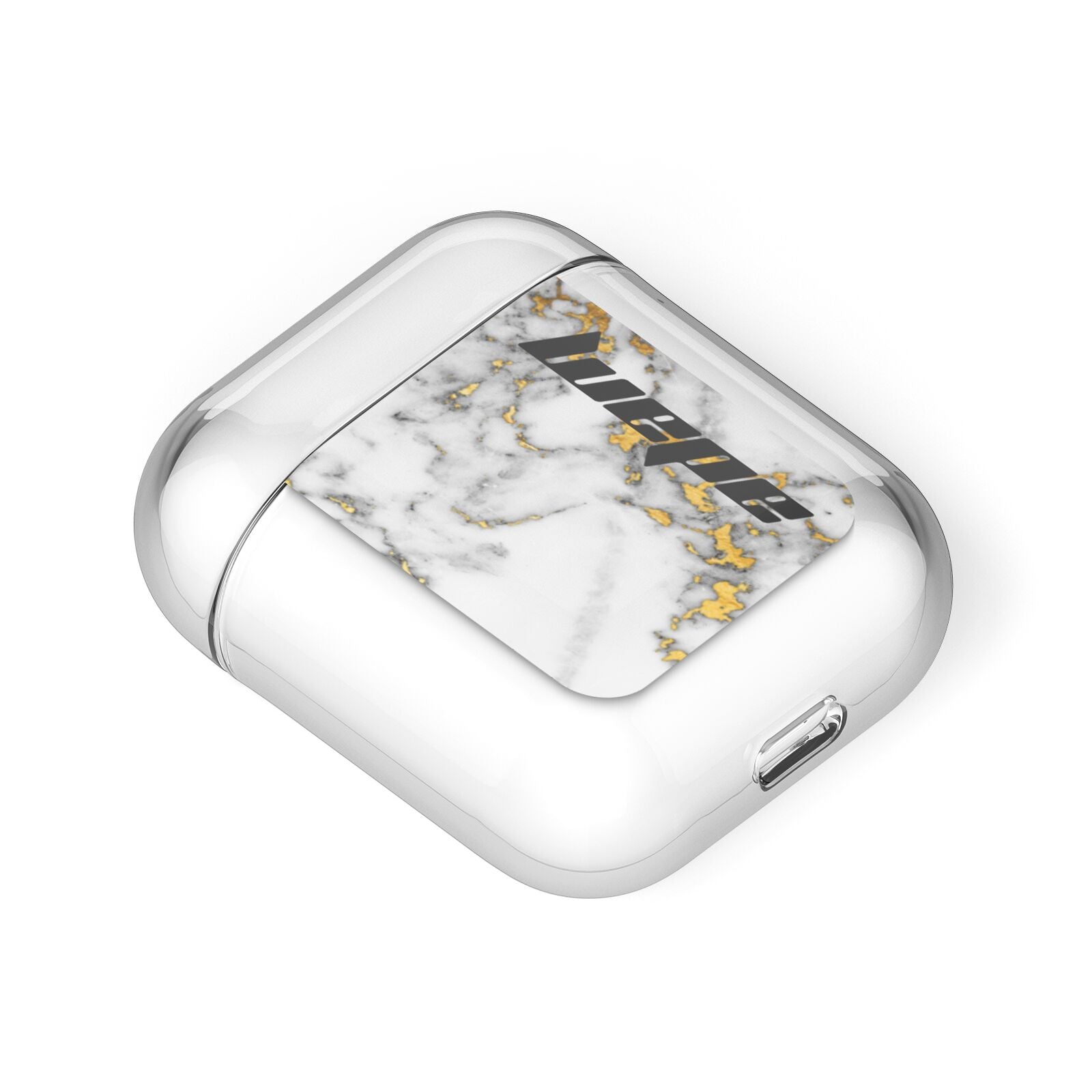 Personalised White Gold Marble Name AirPods Case Laid Flat