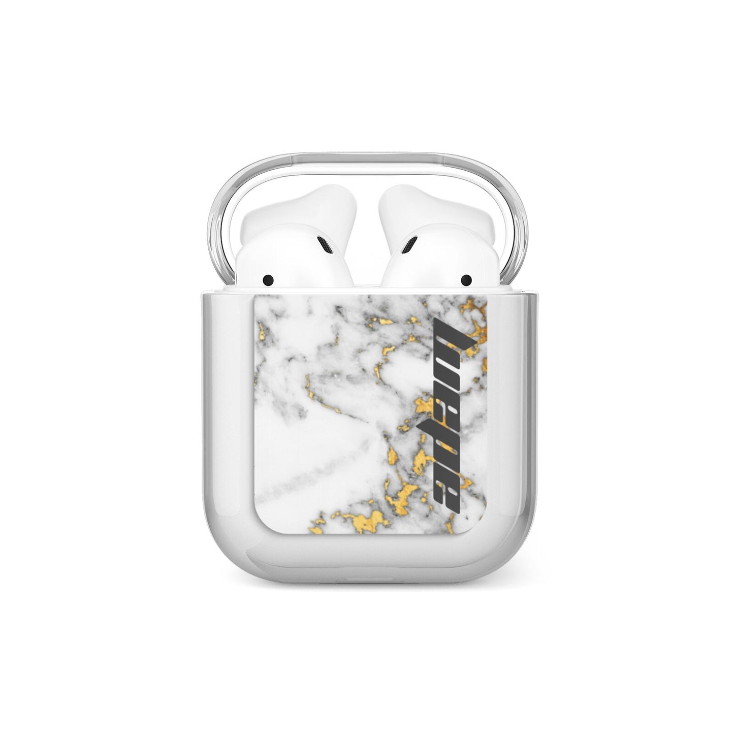Personalised White Gold Marble Name AirPods Case