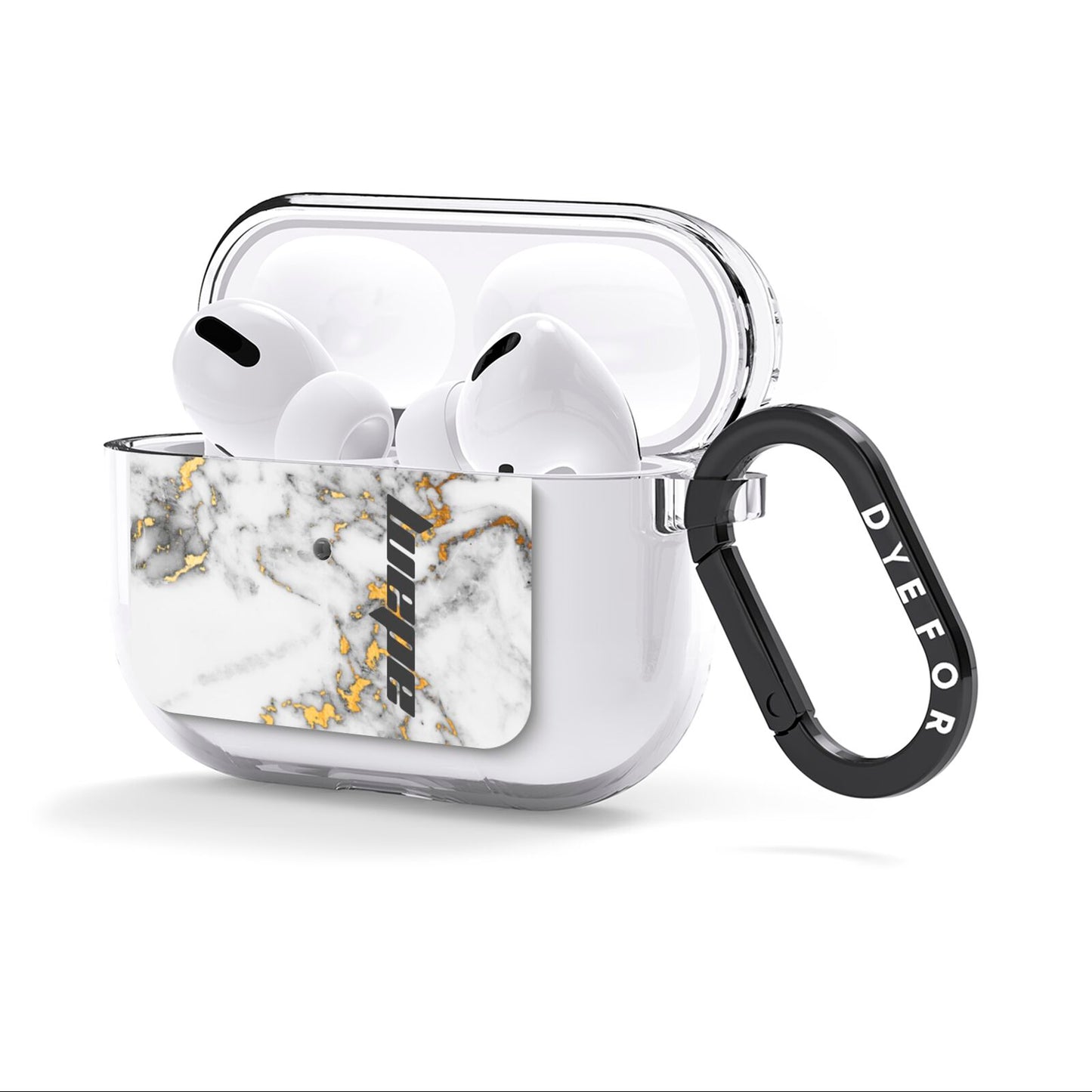 Personalised White Gold Marble Name AirPods Clear Case 3rd Gen Side Image