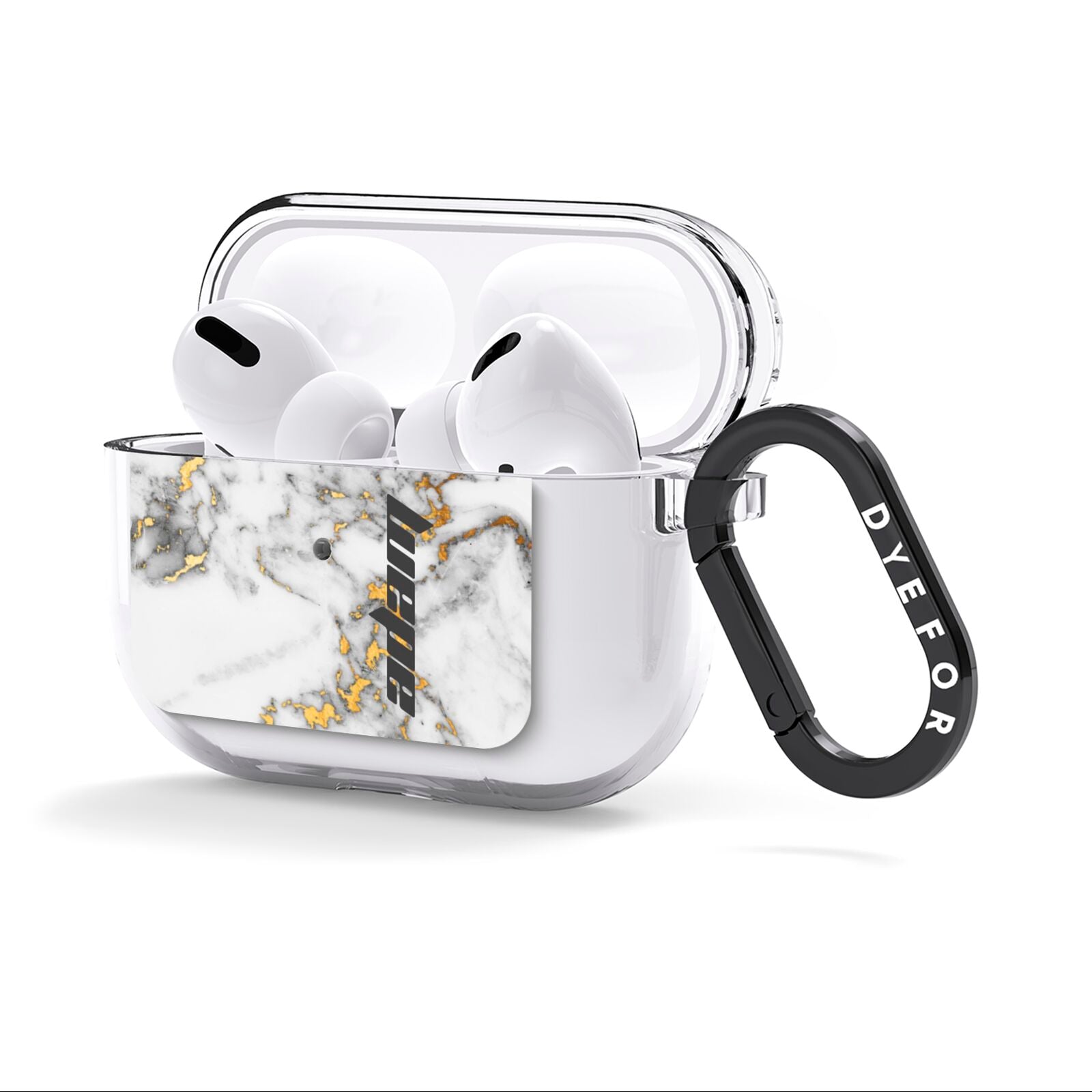 Personalised White Gold Marble Name AirPods Clear Case 3rd Gen Side Image