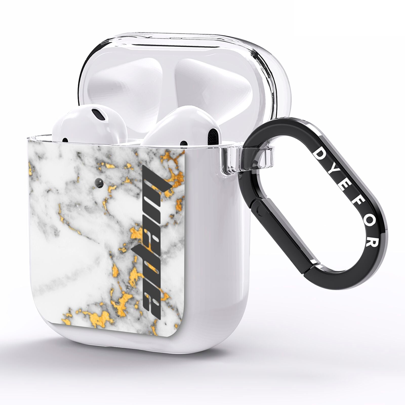 Personalised White Gold Marble Name AirPods Clear Case Side Image